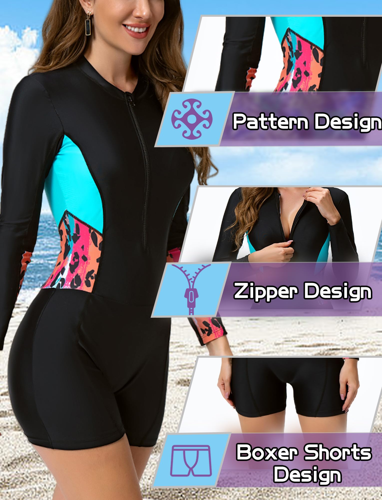 Traje de baño de manga larga para mujer Rashguard de una pieza de mujer UPF 50+ UV Surf Beach Swimsuit xs-2xl