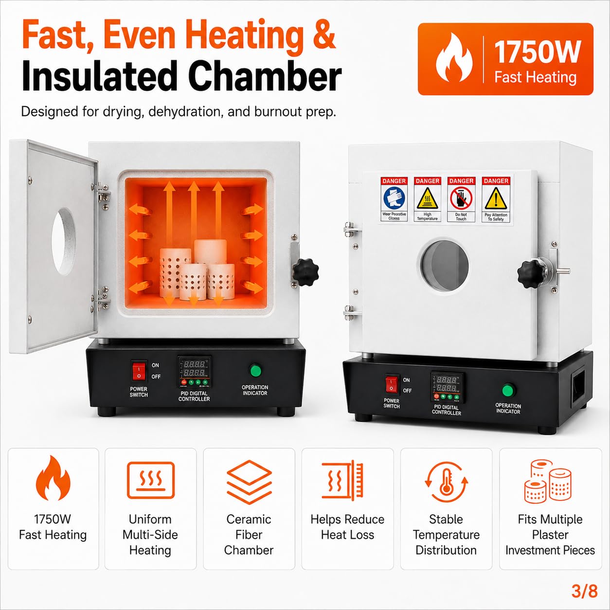 Horno eléctrico para cerámica y preparación de fundición, Horno de mufla 1150 °C con Control PID, Ventana Frontal y cámara aislada de Fibra cerámica