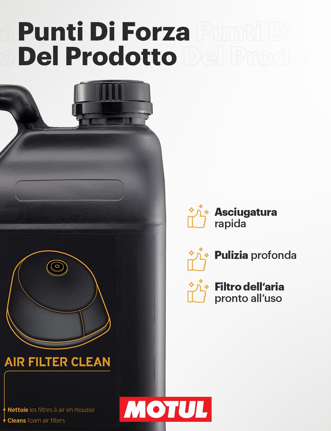 Motul - Pulitore per Filtro Aria in Schiuma - Compatibile Moto Cross, Enduro, Trial, Trail, Quad - Pulizia Profonda - Asciugatura Rapida - MC Care Air Filter Clean A1-5 L