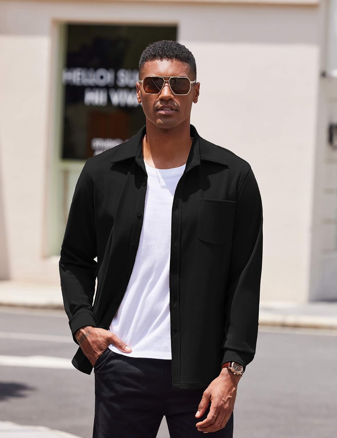 COOFANDY Mens Long Sleeve Button Down Shirt Casual Lightweight Shacket Spring Fall Shirt Jacket Overshirt - Image 2