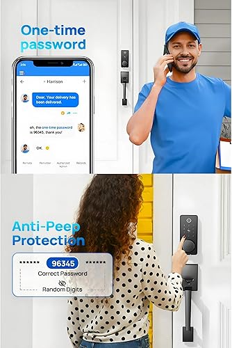 Miniatura 5 de Juego de cerradura inteligente para puerta de entrada sin llave con manija de puerta delantera, desbloqueo biométrico de huellas dactilares 0.1s,