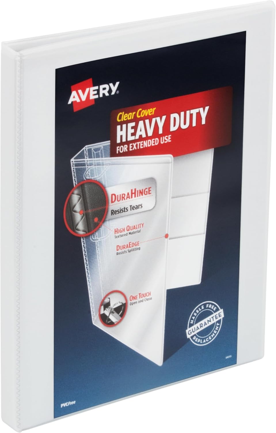 Avery Heavy-Duty View 3 Ring Binder, 1 Inch One Touch Slant Rings, 250-Sheet Capacity, DuraHinge, 1.4 Inch Wide Spine, Customizable Clear Cover and Spine, White Binder (12-Pack of 79799)