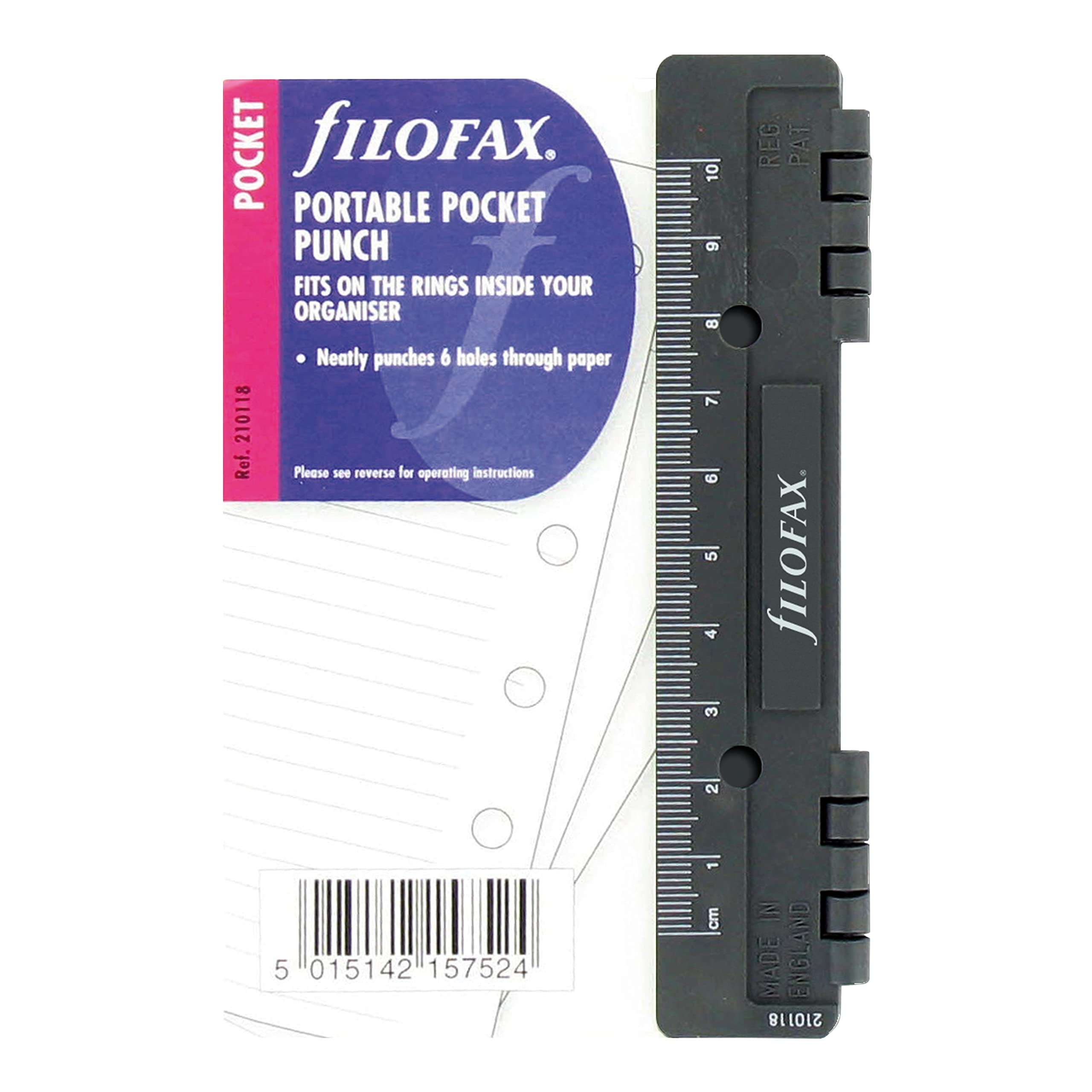 Filofax Organizer Accessory, Portable Hole Punch, 5.125'' x 3.312'', Black, Pocket Size (B210118)