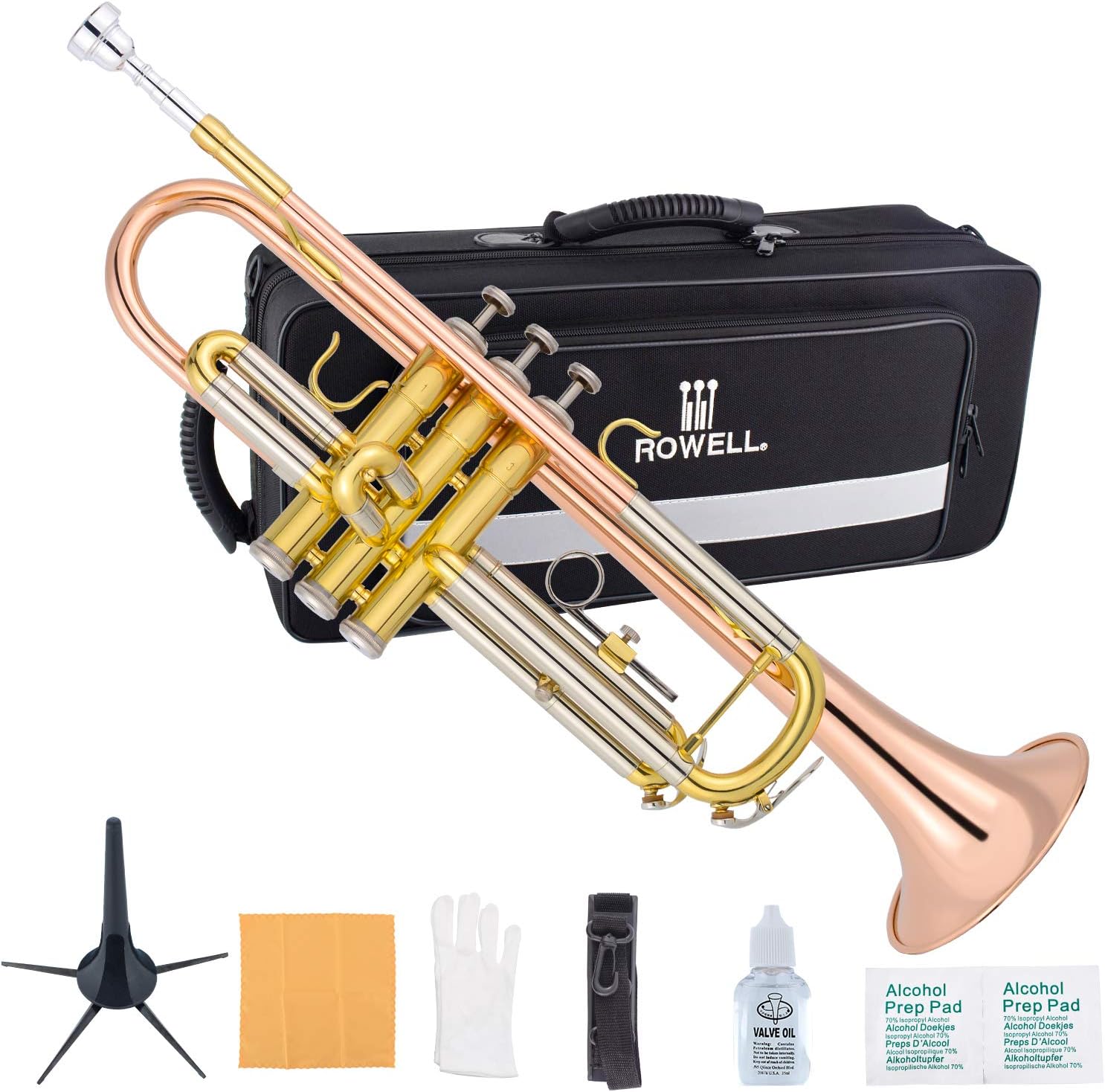 ROWELL Trumpet Bass Standard Bb Trumpet Set for Student Beginner and Professional with Deluxe Hand Case,Gloves,7C Mouthpiece and Trumpet Clean Kit (Antique Finished) : Musical Instruments