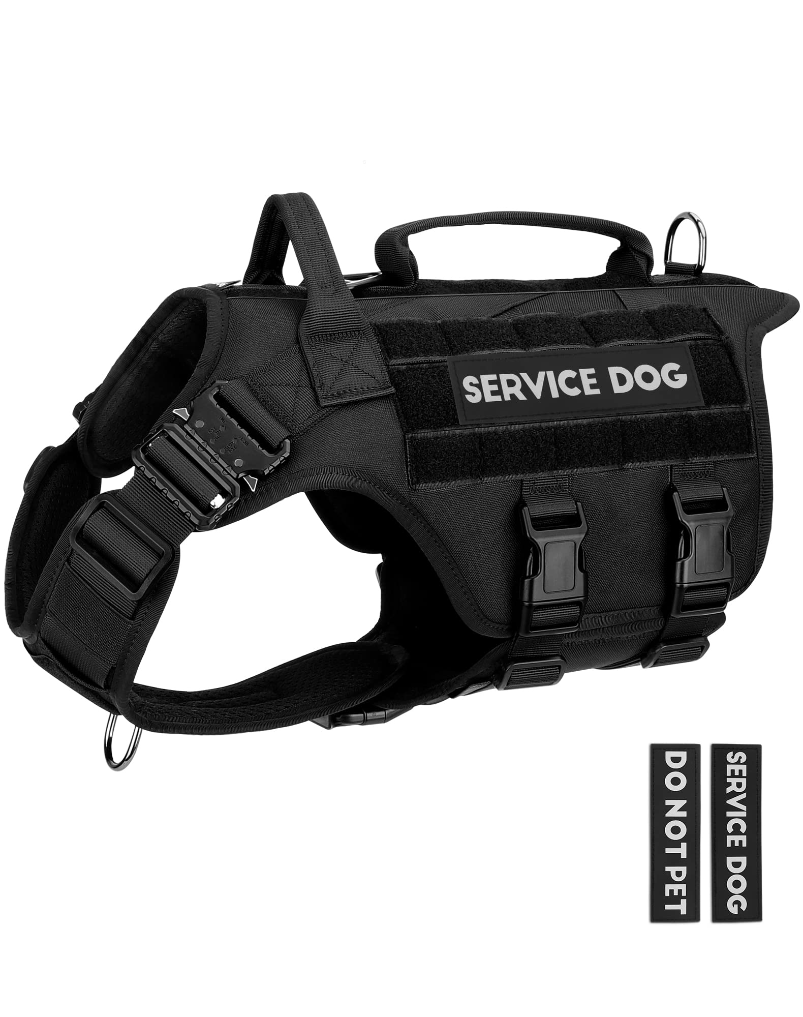 tactical dog harness - petnanny dog harness service dog vest for large breed dog, hook and loop panel for service dog patchs, work dog molle vest with handle for walking hiking training(black,l)