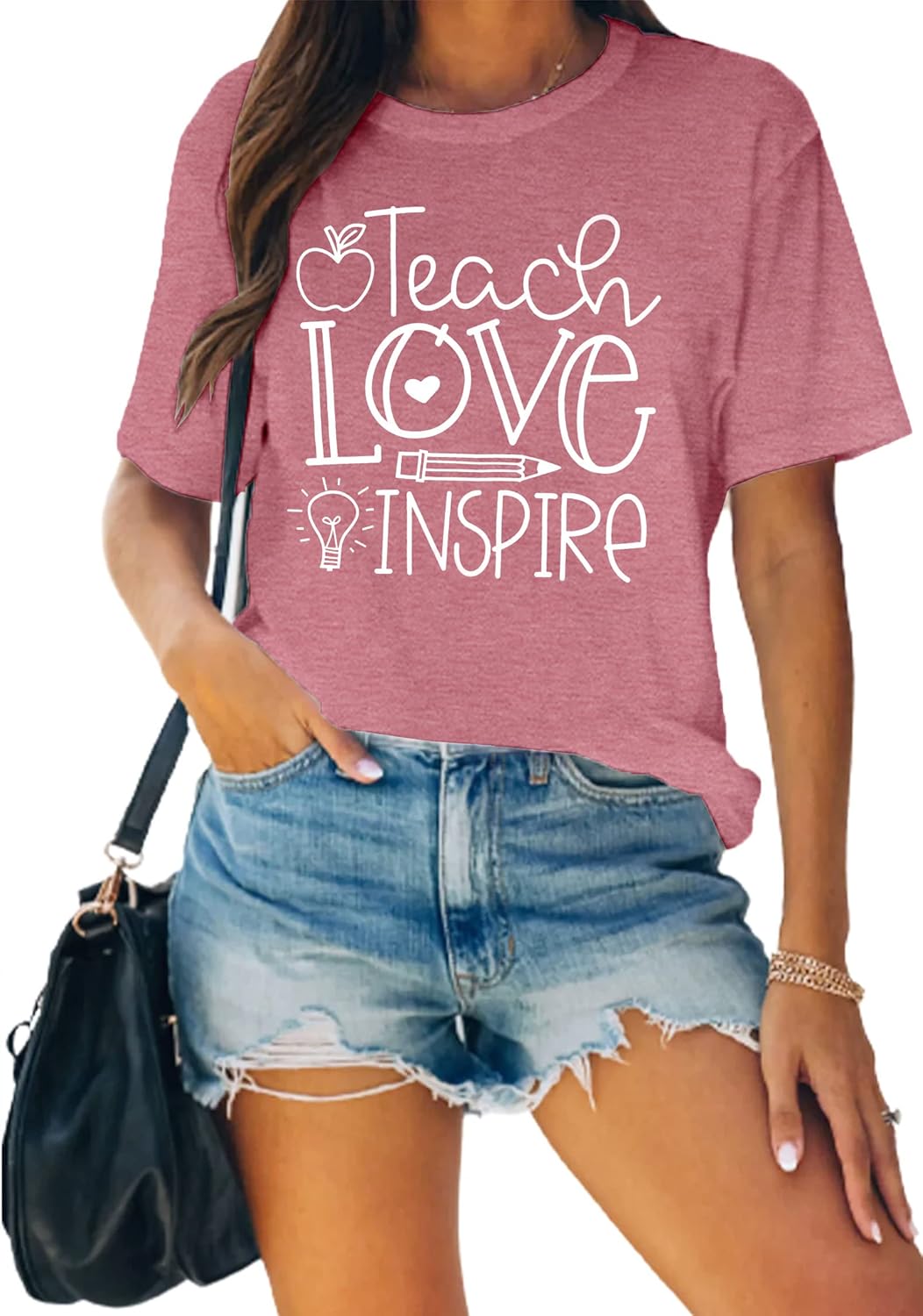 MAIHUN Womens Teacher Life Shirt Teach Love Inspire Tshirt Teach Tee Tops - Image 4