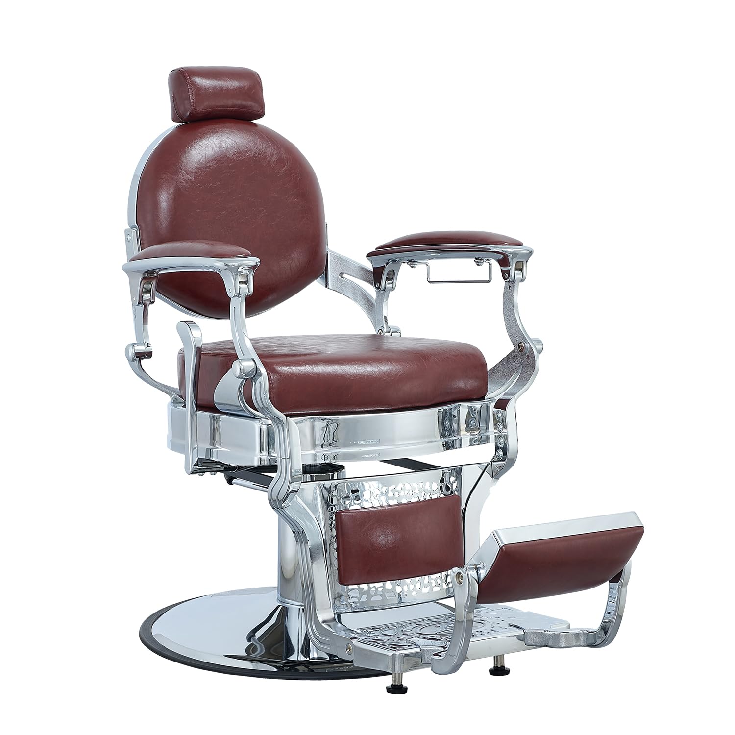 FRNIMAC Heavy Duty Barber Chair, All Purpose Vintage Style Mens Barber Chair Hydraulic Recline Salon Chair Barbershop Equipment for Beauty Spa Tatoo Massage, Chrome and Dark Brown