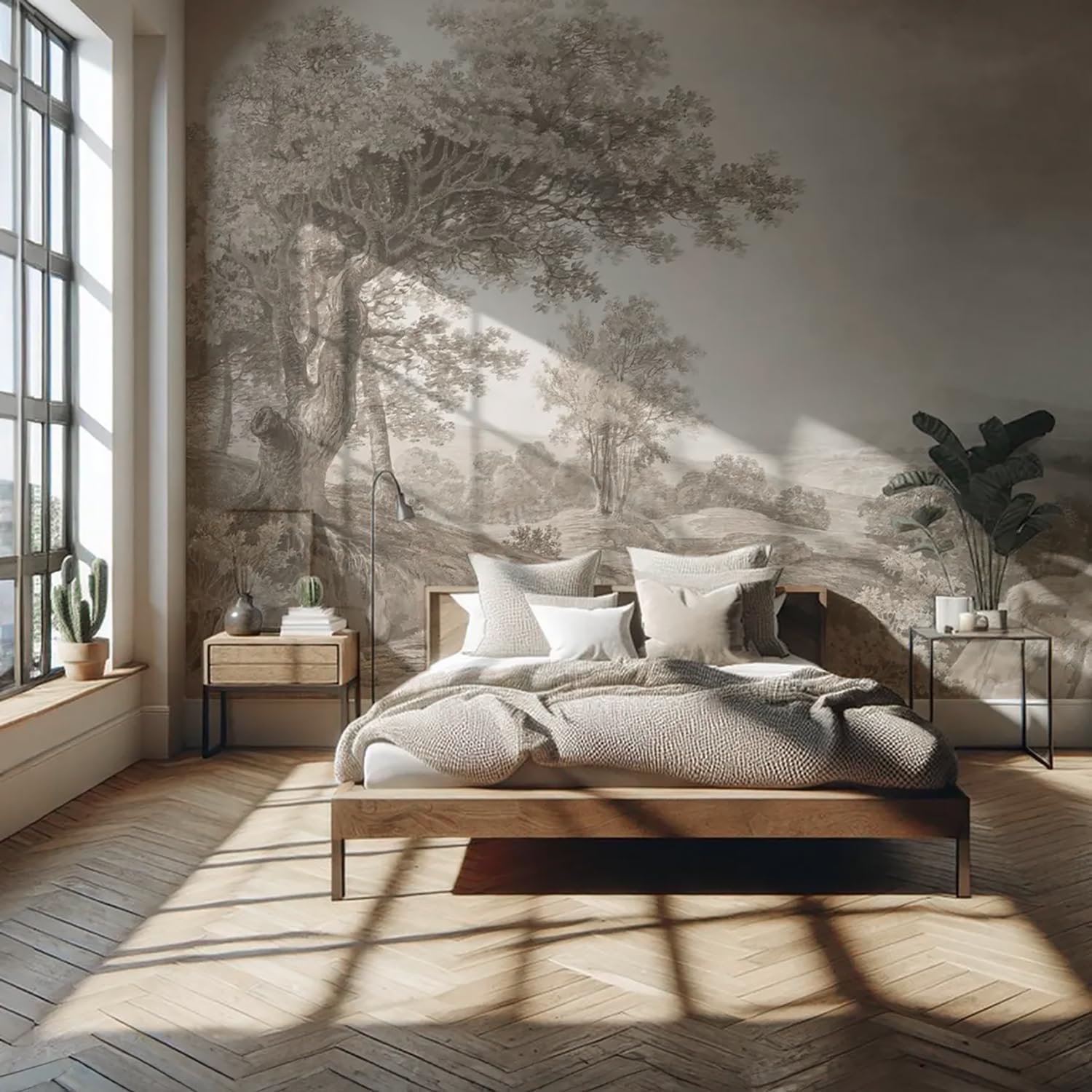 YQWDMX - Beige Forest Peel and Stick Wallpaper Jungle Self-Adhesive Mural for Living Room ZY12 L