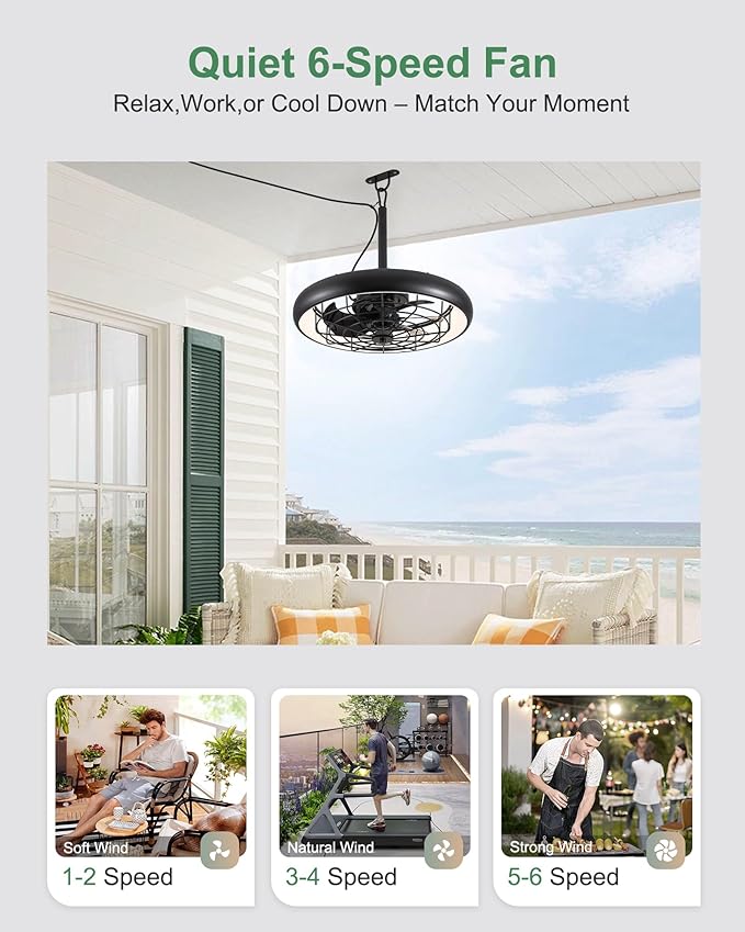 Ventilador de Techo 20" Exterior con Luz RGB, 6 Velocidades, miniatura 7