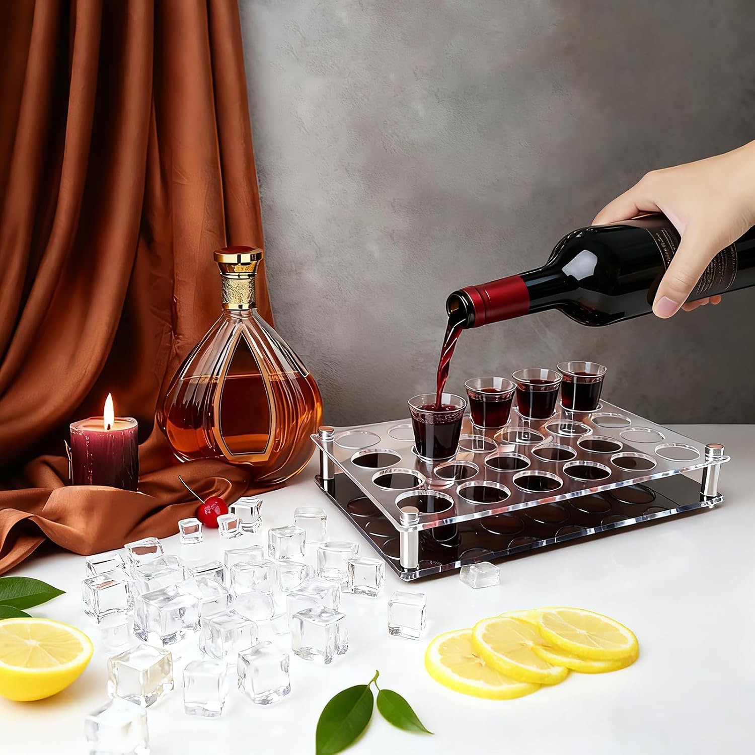 24 Shot Holder Tray Acrylic Shot Tray Clear Wine Glass Organizer Wine Display Holder Cups Display Accessories for Party, Bar, Club,Hole: 1.5 Inch
