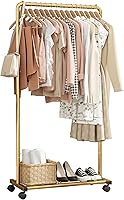 Sakugi Heavy-Duty Gold Clothing Rack with Mesh Shelf, Lockable Wheels & 82lbs Capacity - 28x17x59in for Dresses, Coats