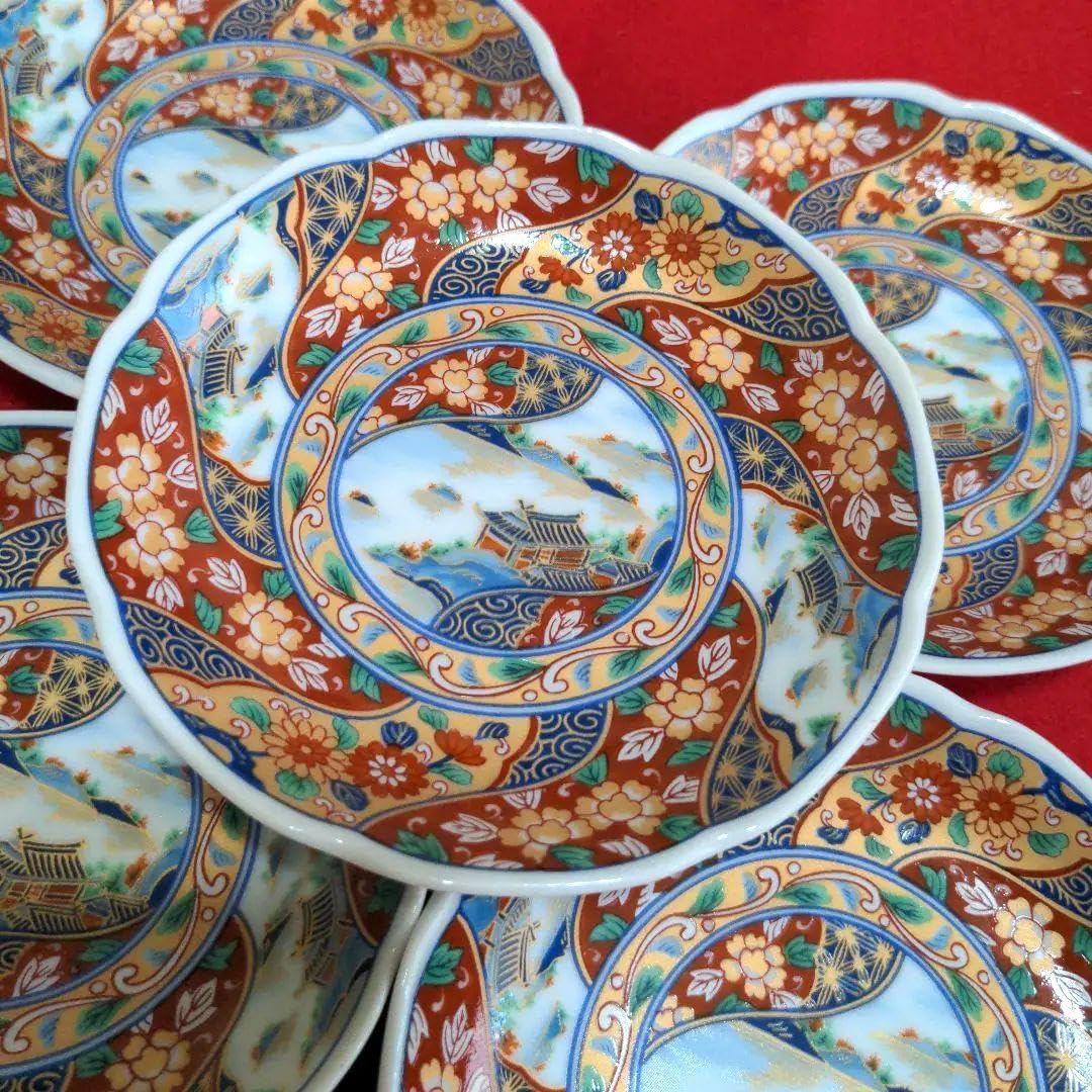 Amazon.co.jp: 龍峰窯 金彩 古伊万里 花文様 小皿 5枚セット 輪花皿