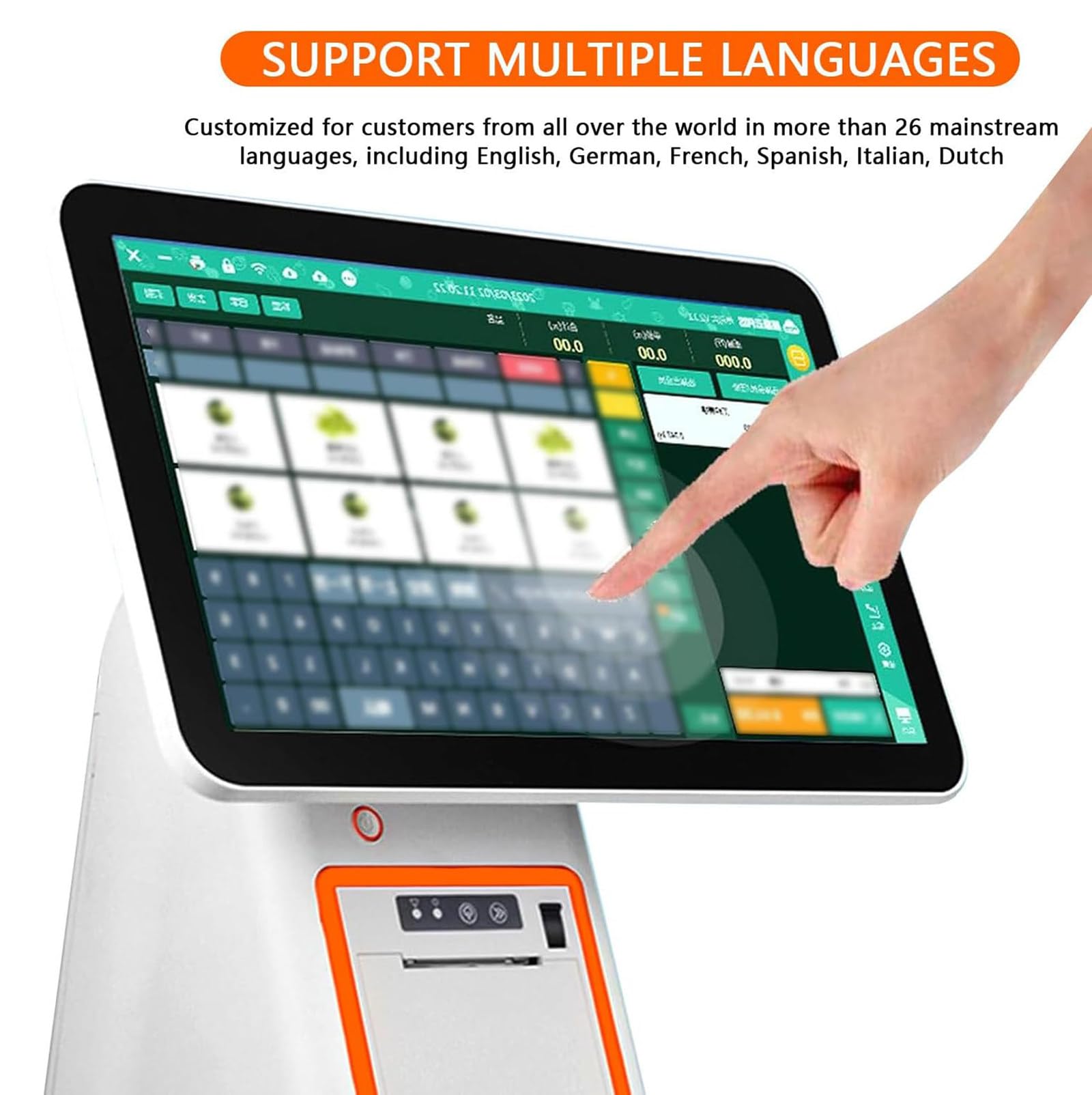 Registratore di cassa All-in-One, con doppio touch screen da 15,6", stampante termica da 58mm integrata, registratore di cassa POS per piccole imprese, supporta Windows/Android, 30+ lingue,White