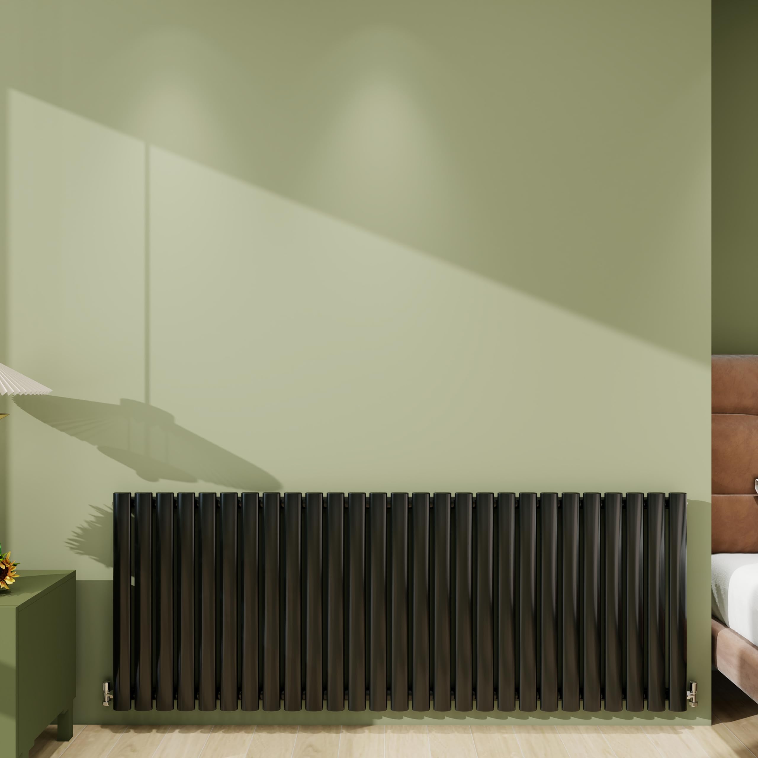 Biubiubath Radiator 600×1593mm Black Horizontal Single Oval Column Designer Central Heating Rad 4214 BTU