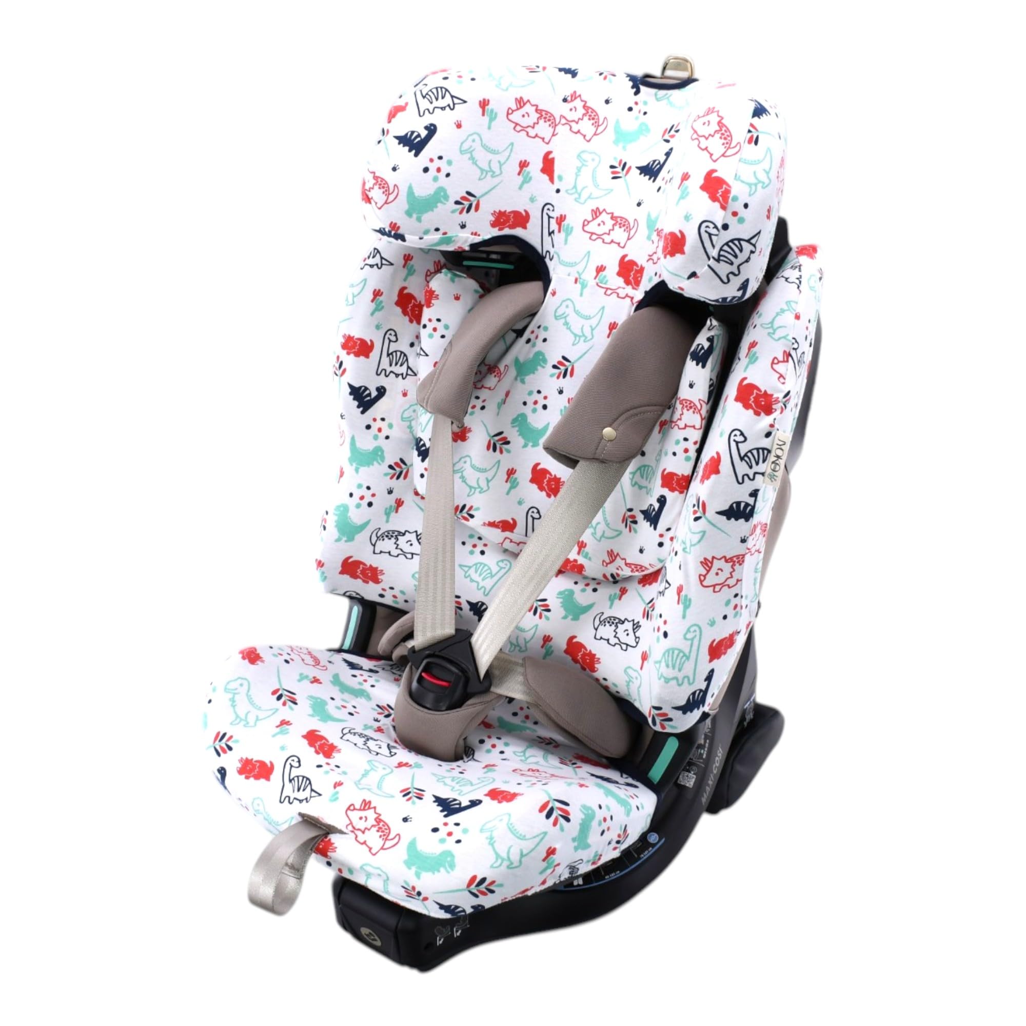 JYOKO Kids Bezug aus Bio-Baumwolle für Maxi-Cosi Emerald 360 Pro | Kompatibel mit Maxi-Cosi Emerald 360 Pro, Bio-Baumwolle, Dino Party, hergestellt in Barcelona.