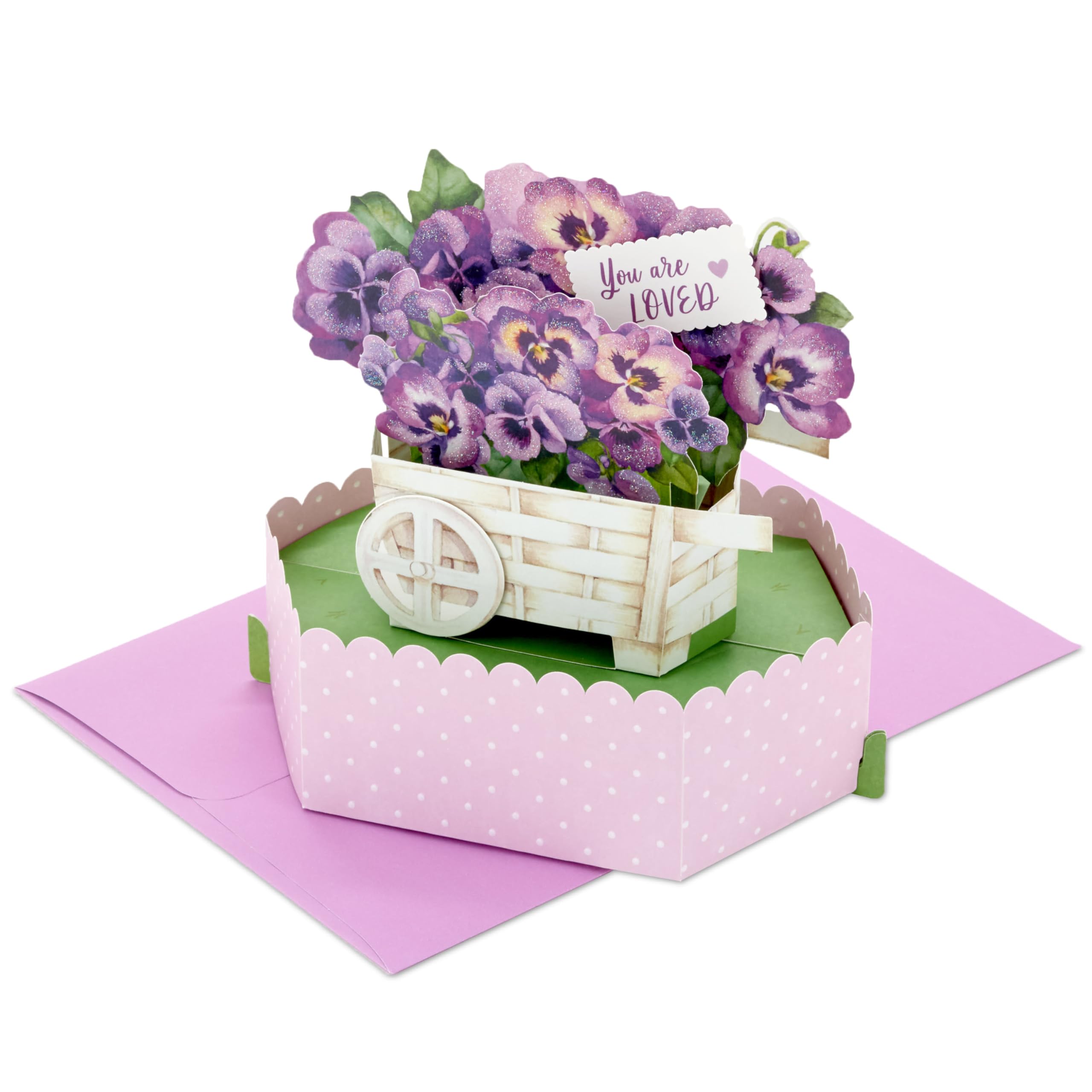 Paper Wonder Mother's Day Pop Up Card (Cart of Pansies) for Birthday for Her, Spring, Any Occasion