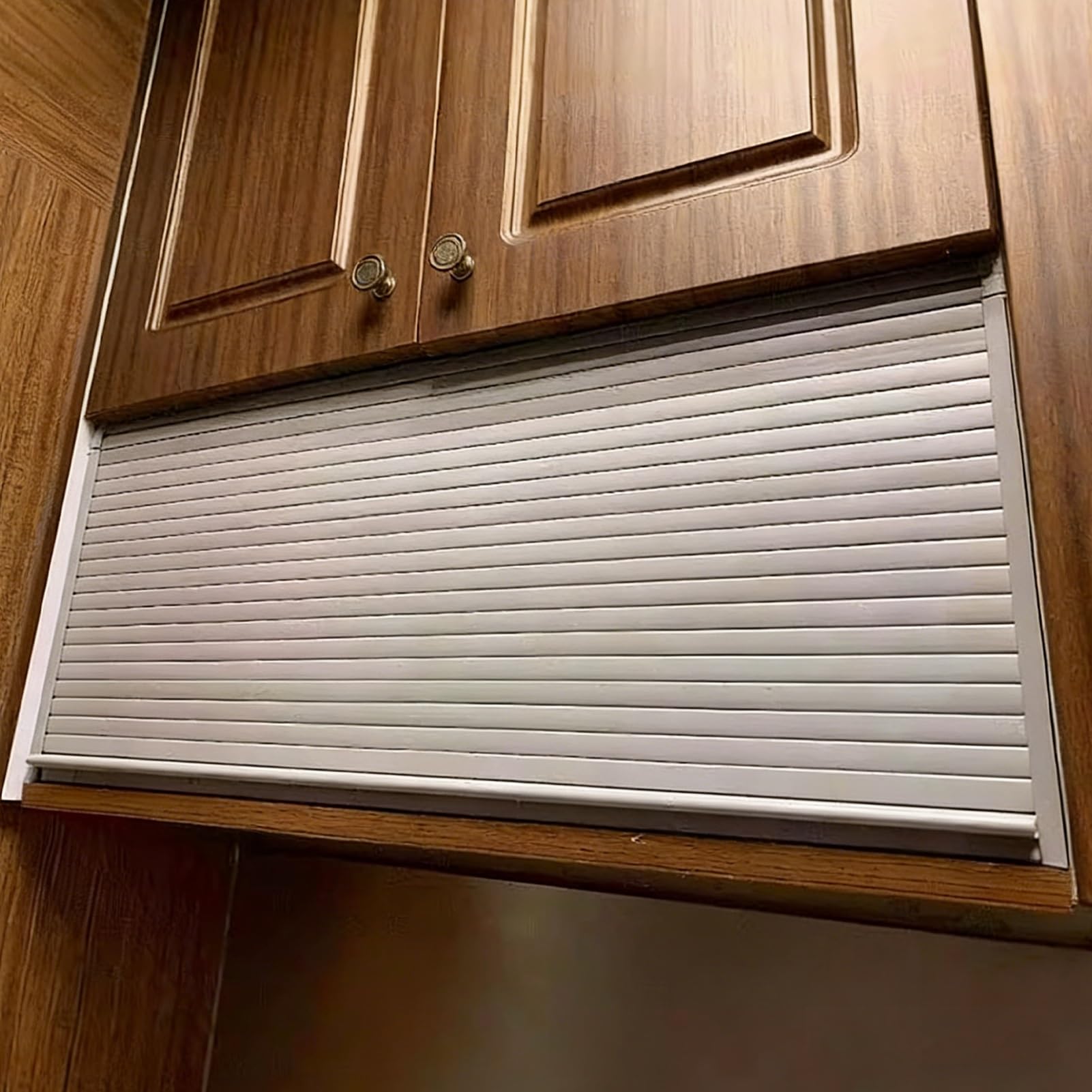 KHLMSRXJ Long Cabinet Tambour Door Curtain with Track Handle Hardware, White Plastic Roller Shutter Retractable Door for Dressing Room Closet Small Spaces(22x22in(56x56cm))