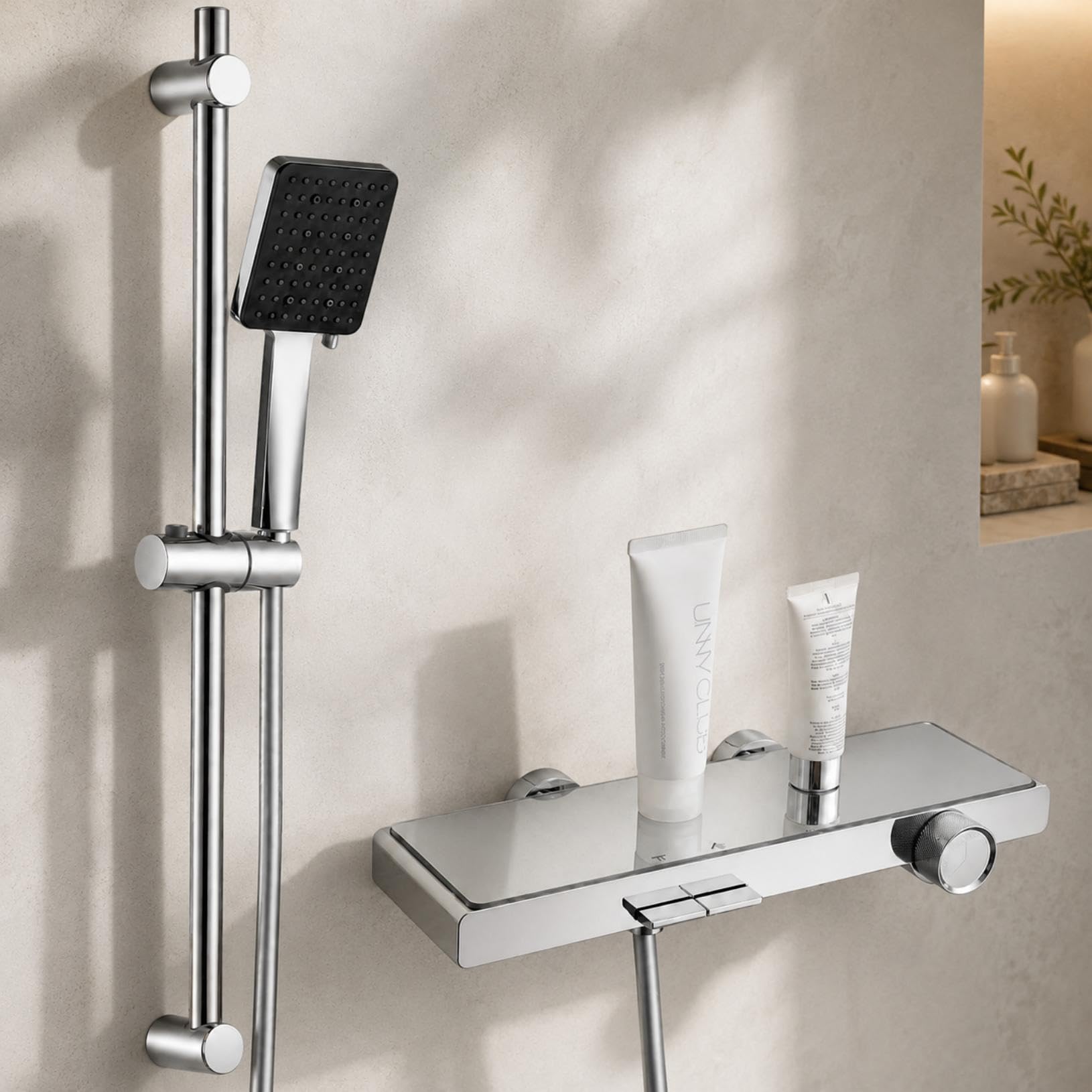 Auralum Robinet Baignoire avec Douche - Douchette Réglable en Hauteur avec 6 Modes de Jet - Ensemble Douche Salle de Bain à Touches Piano - Tuyau Acier Inoxydable 1.5m - Chromé