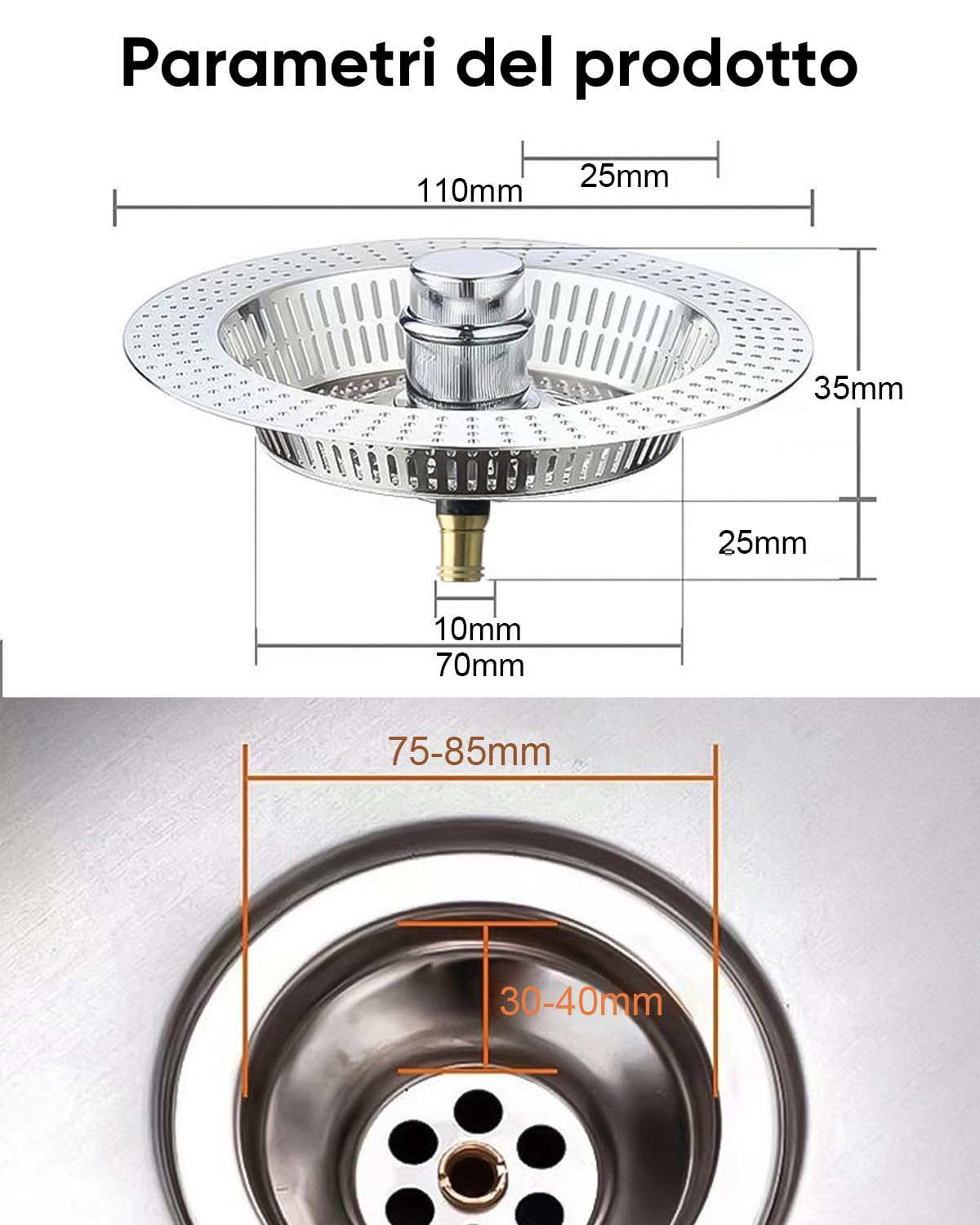 Tappo lavandino cucina e filtro lavandino combinato, 3 in 1 tappo lavello cucina in acciaio inox e filtro lavandino cucina per scarichi standard, protezioni ideali per il scarico lavandino cucina