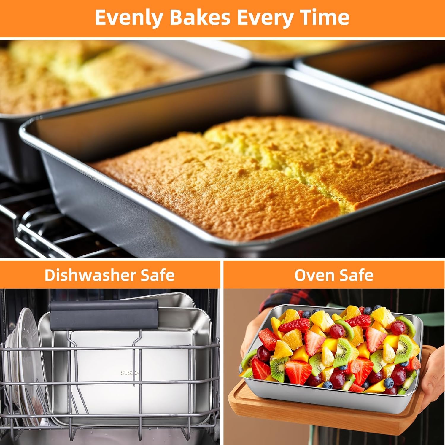 4 PCS Stainless Steel Food Storage Containers with lids,2.16 Inch Deep, 8x10 Inch Stainless Steel Oven plate, Metal Roasting Pan for Meal Prep、Meat, Rustproof & Heavy, Freezer & Dishwasher Safe - Image 4