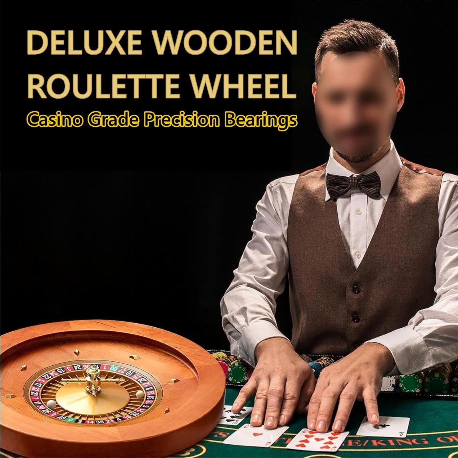 Roulette-Rad, tragbares Casino-Set, Roulette-Rad aus Holz, Drehteller, Präzisionslager in Casino-Qualität, Turm aus verchromtem Messing, sehr sanfte Drehbewegung,Single0-18in