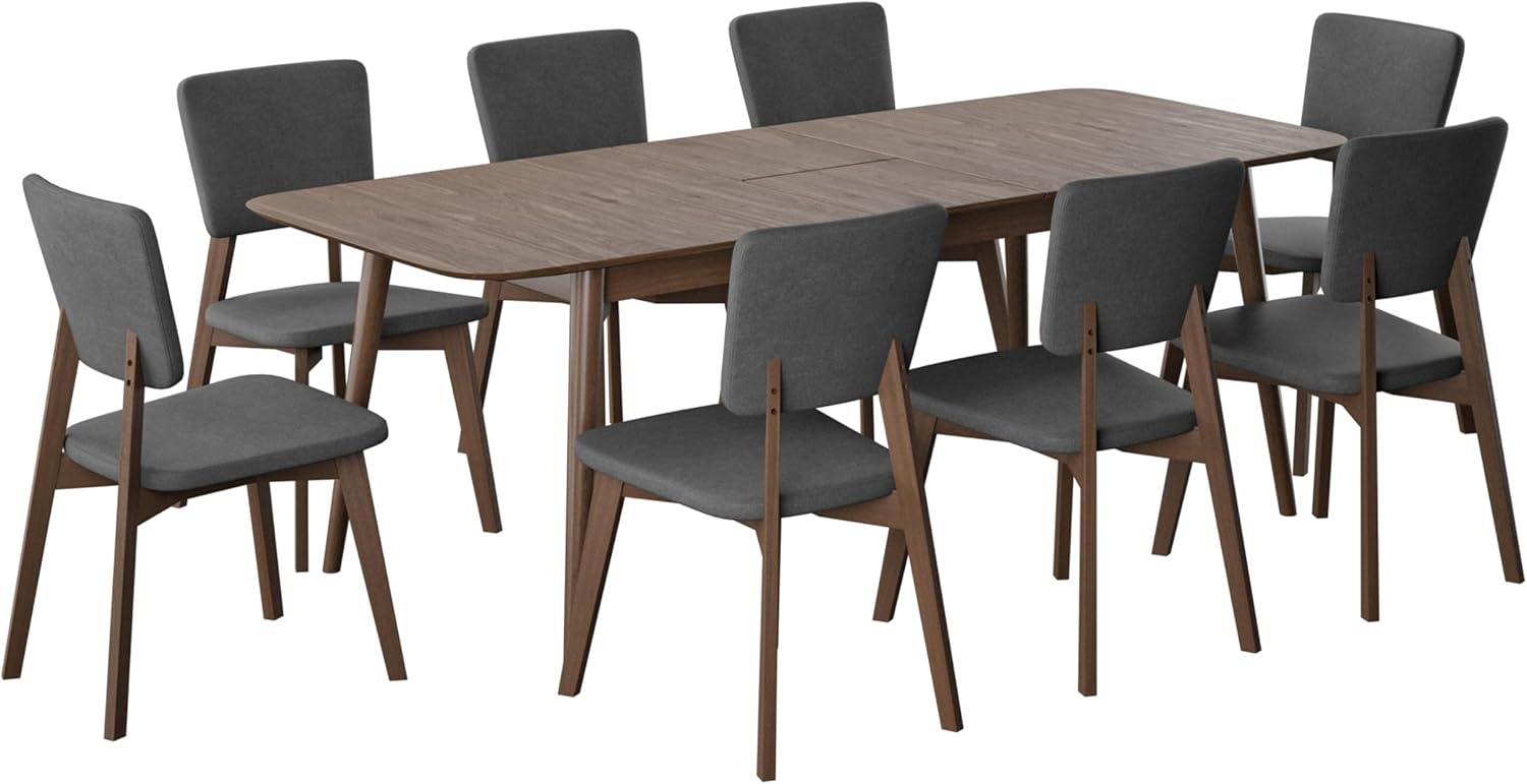 Urban Elements Modern Dining Set for 4 6 8 or 10 – Elegant Natural Walnut/Oak Finish, Comfortable Seating, Perfect for Family Gatherings and Contemporary Spaces (Walnut, 9-Piece)