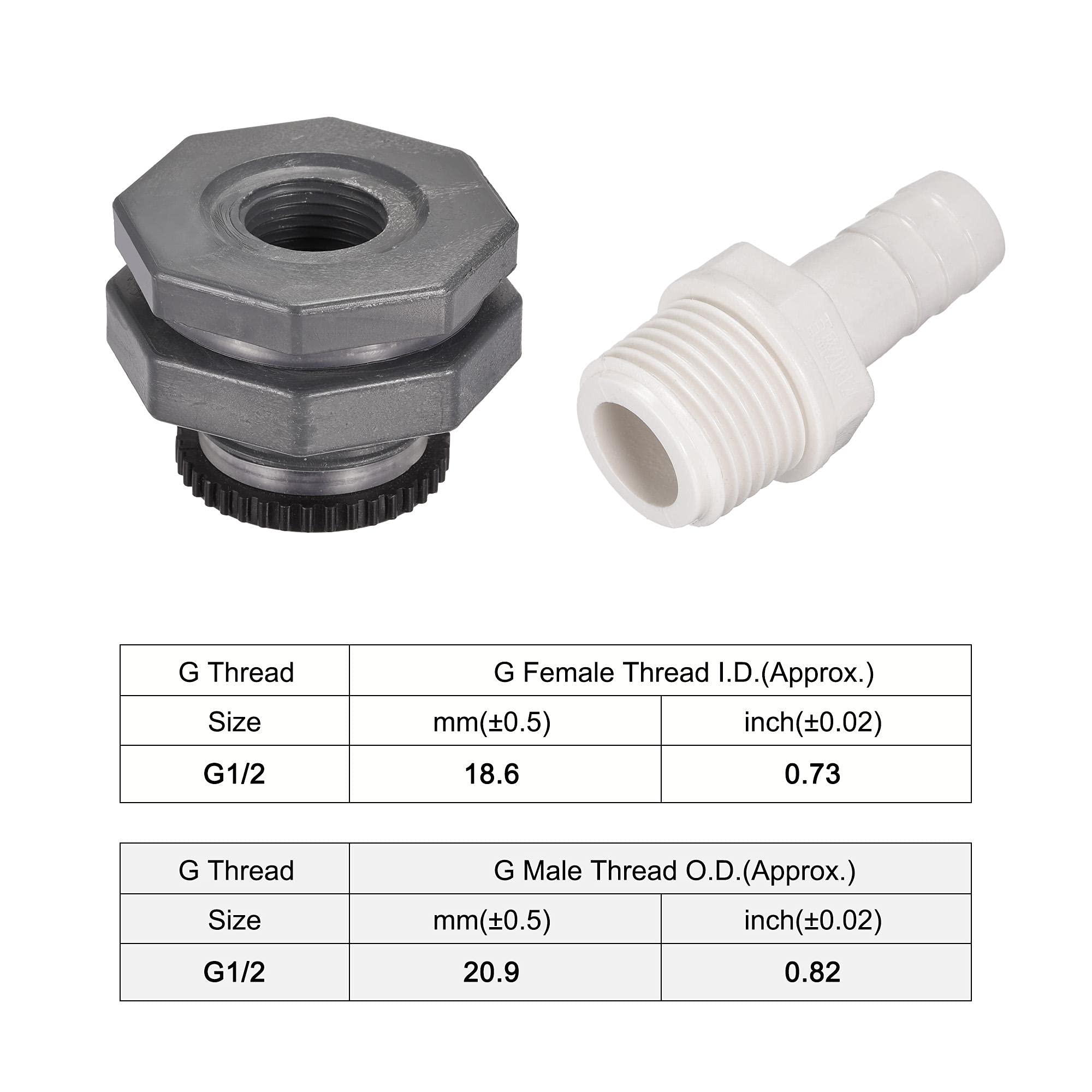 PVC Paratie Serbatoio Adattatore G1 Filettatura con Spina e 16mm OD 2 Set