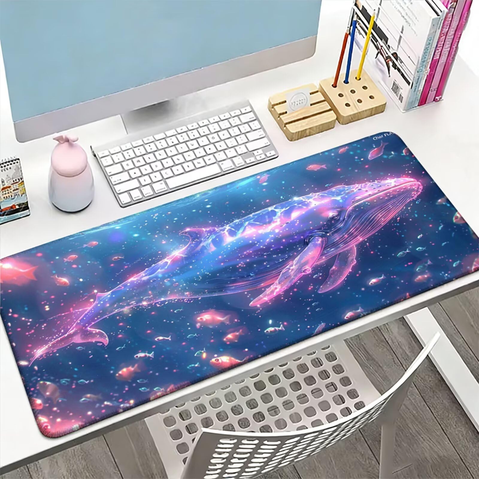 Podkładka pod mysz XXL 1200 x 400 x 3 MM, duża niebieska podkładka pod mysz z wodoodporną i antypoślizgową gumą wieloryb pod ręką zszyte krawędzie, poprawia precyzję i szybkość dla gracza W-792