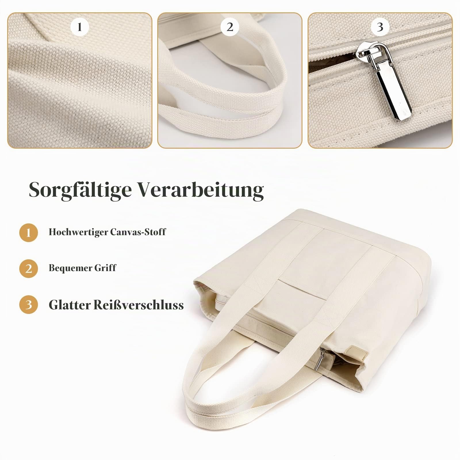 CORIOS Damen Henkeltaschen Canvas Tragetasche Große Kapazität Handtasche Multifunktionale Schultertasche Casual Tote Beutel Henkeltasche für Arbeit Schule Reise Shopper Weiß