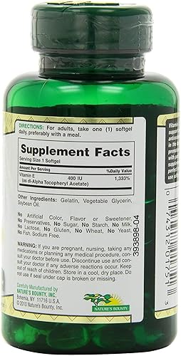 Miniatura 2 de Nature's Bounty E 180mg Pure dI-Alpha Softgels, 120 unidades