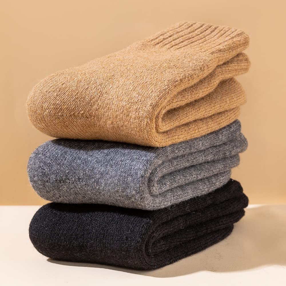 Wollsocken Weiche super schwere dicke Wollsocken warm gemütlicher thermischer Winter Männer Crew Socken mittlere Röhre 5 Paare schwarz grau blau EU 38-45 Wollsocken Damen ( Color : 5 Pairs Black , Siz