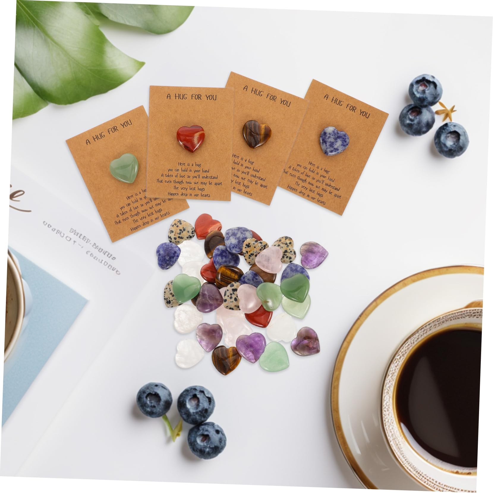 Veemoon 40 Set Biglietti Auguri con Pietre Naturali Forma di Cuore Carte per e Compleanni Idee Originali per Fidanzata Design Elegante con Pietre Autentiche