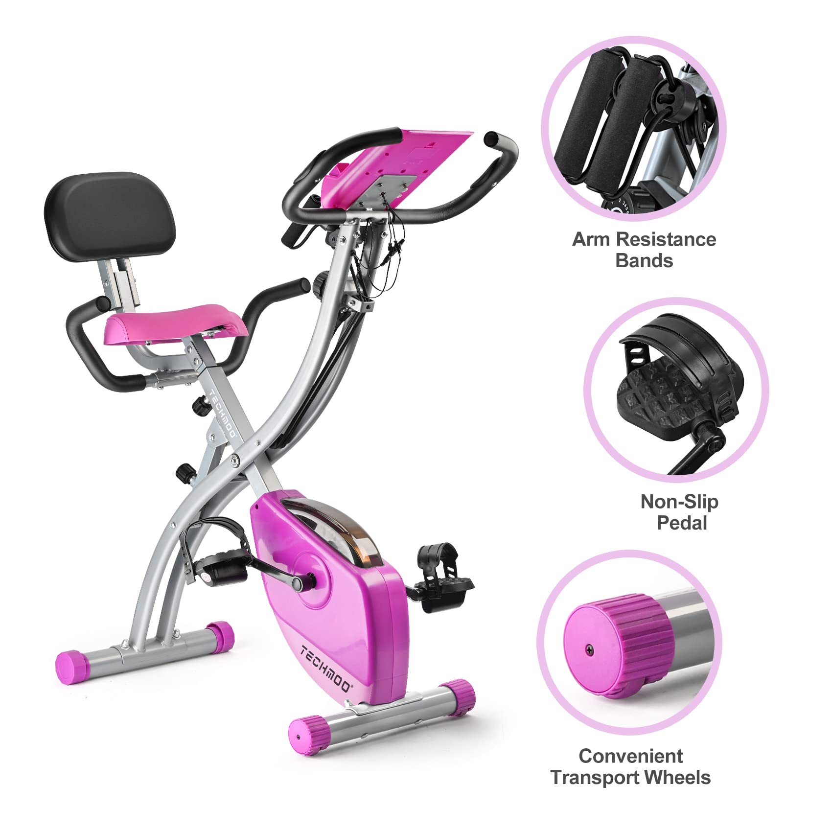 Cyclette pieghevole portatile verticale regolabile schienale ciclismo reclinata cyclette sottile allenamento indoor fitness cardio pieghevole cyclette con sensore di impulsi braccio monitor LCD