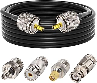 YOTENKO CB Coax Cable,RG58 Coaxial Cable 16.4Ft,UHF PL259 Male to Male Cable + UHF SO239 Female to SMA/UHF/BNC Adapter 4-Pack for CB Radio Antenna,Ham Radio,SWR Meter,VHF Radio