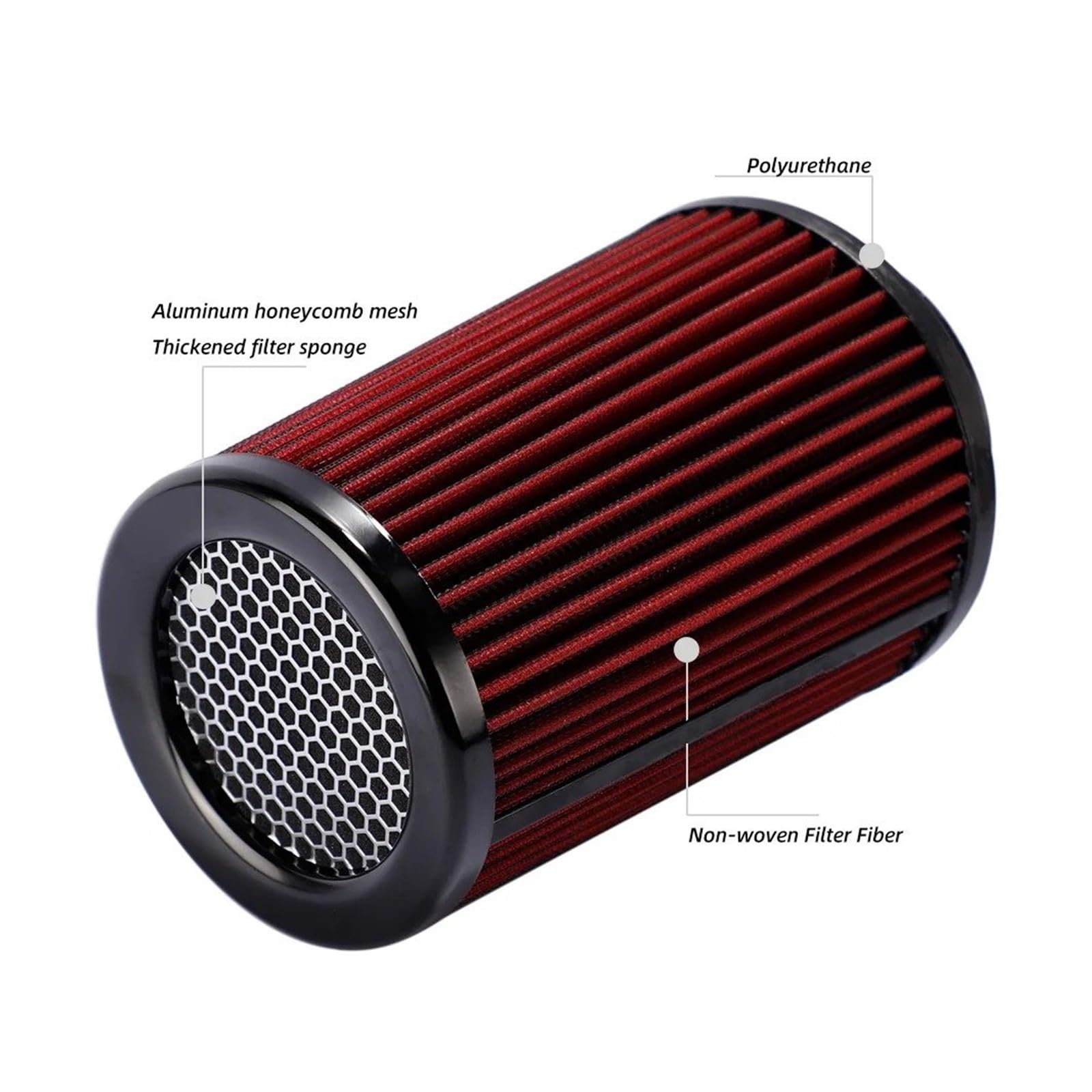 Ansaugschlauch Universal-Auto-Luftfilter Für Rennwagen 76 Mm/89 Mm/101 Mm 2,5 Zoll 3 Zoll 3,5 Zoll High Flow Cold Cone Lufteinlassfilter Luftansaugschlauch(Schwarz)