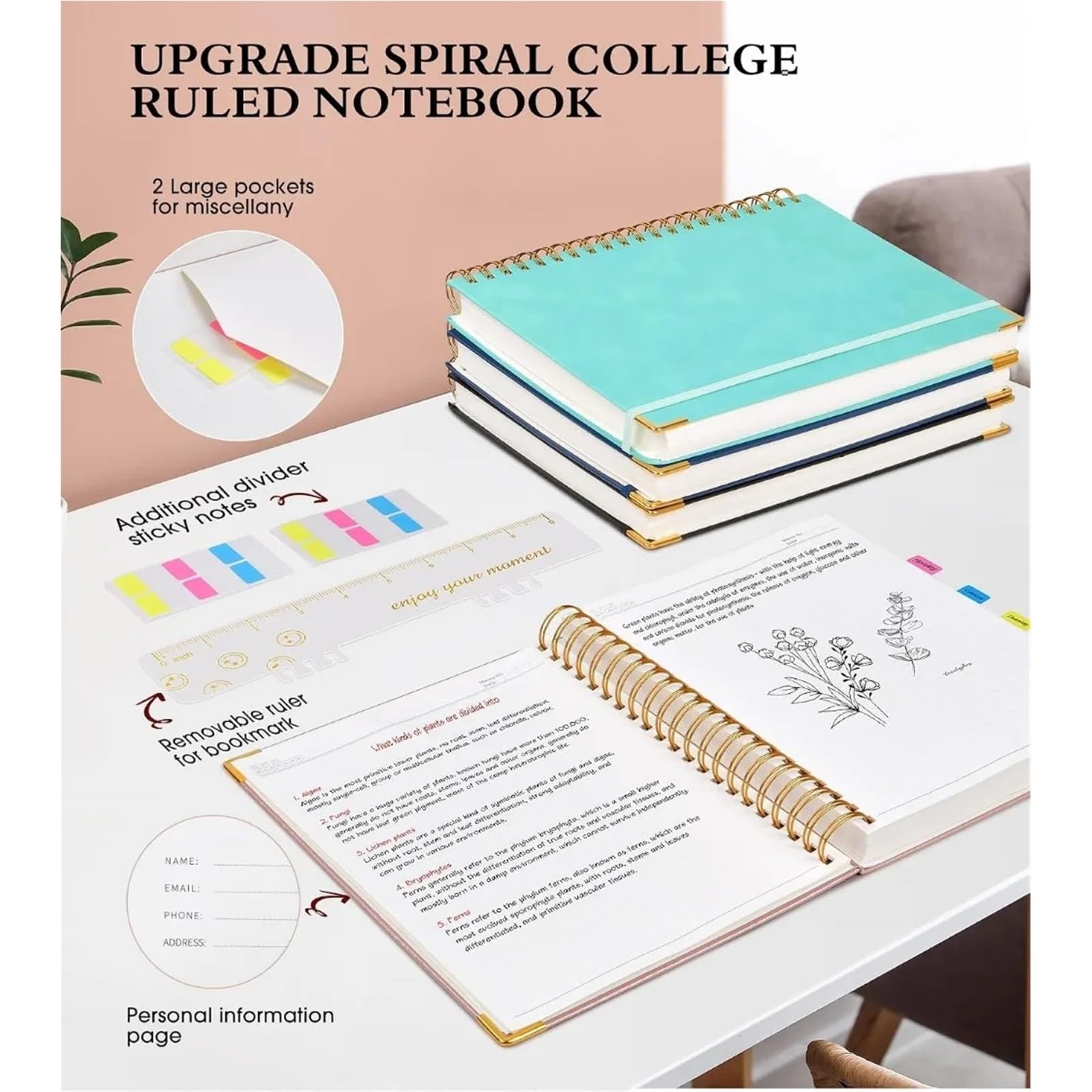 Hardcover-Spiralnotizbuch, 21,6 x 27,9 cm | 300 Seiten dickes Papier, rosa