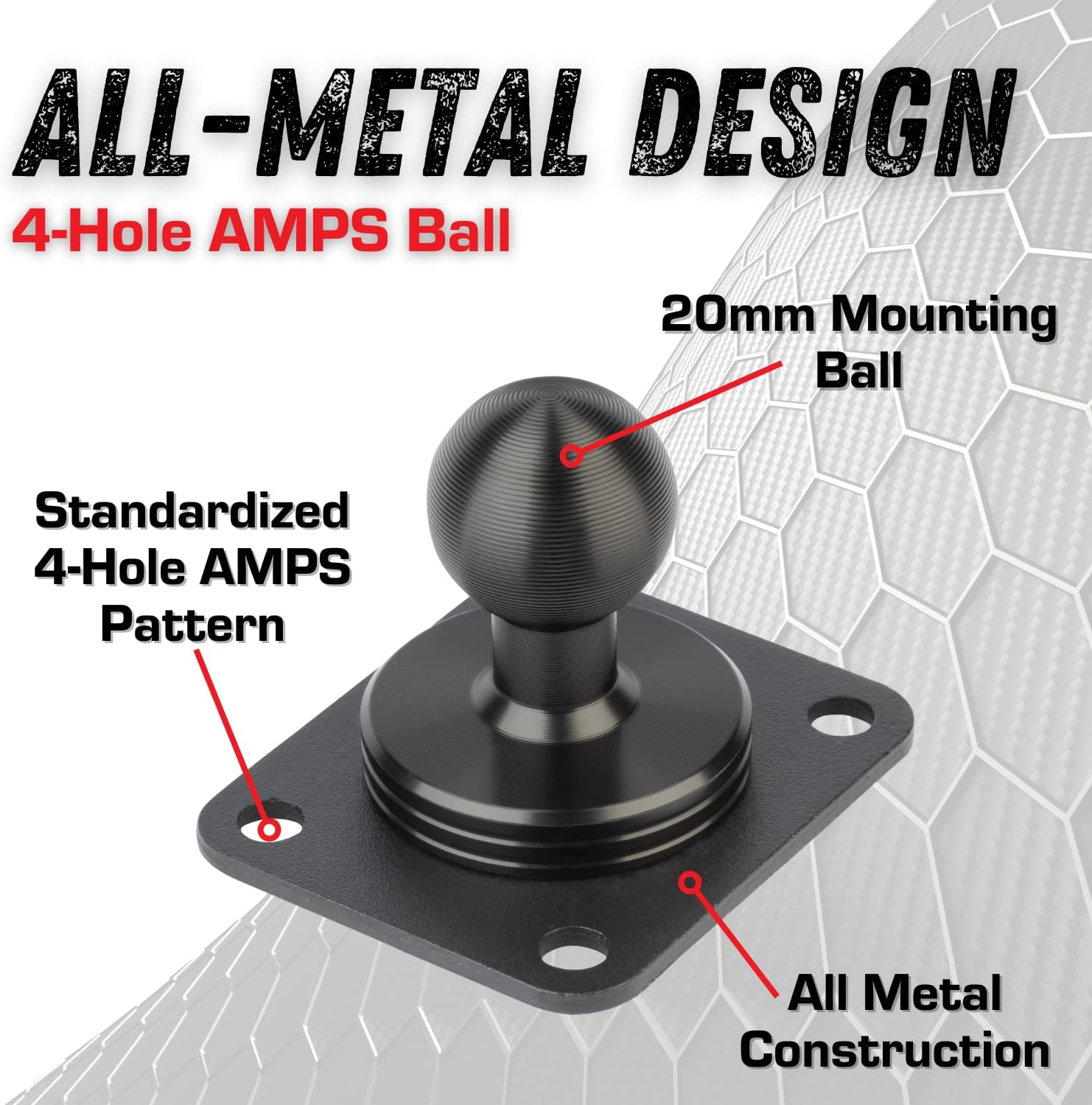 Bulletpoint Metal 4-Hole AMPS Base Mount with 20mm (0.787 inches) Mounting Ball