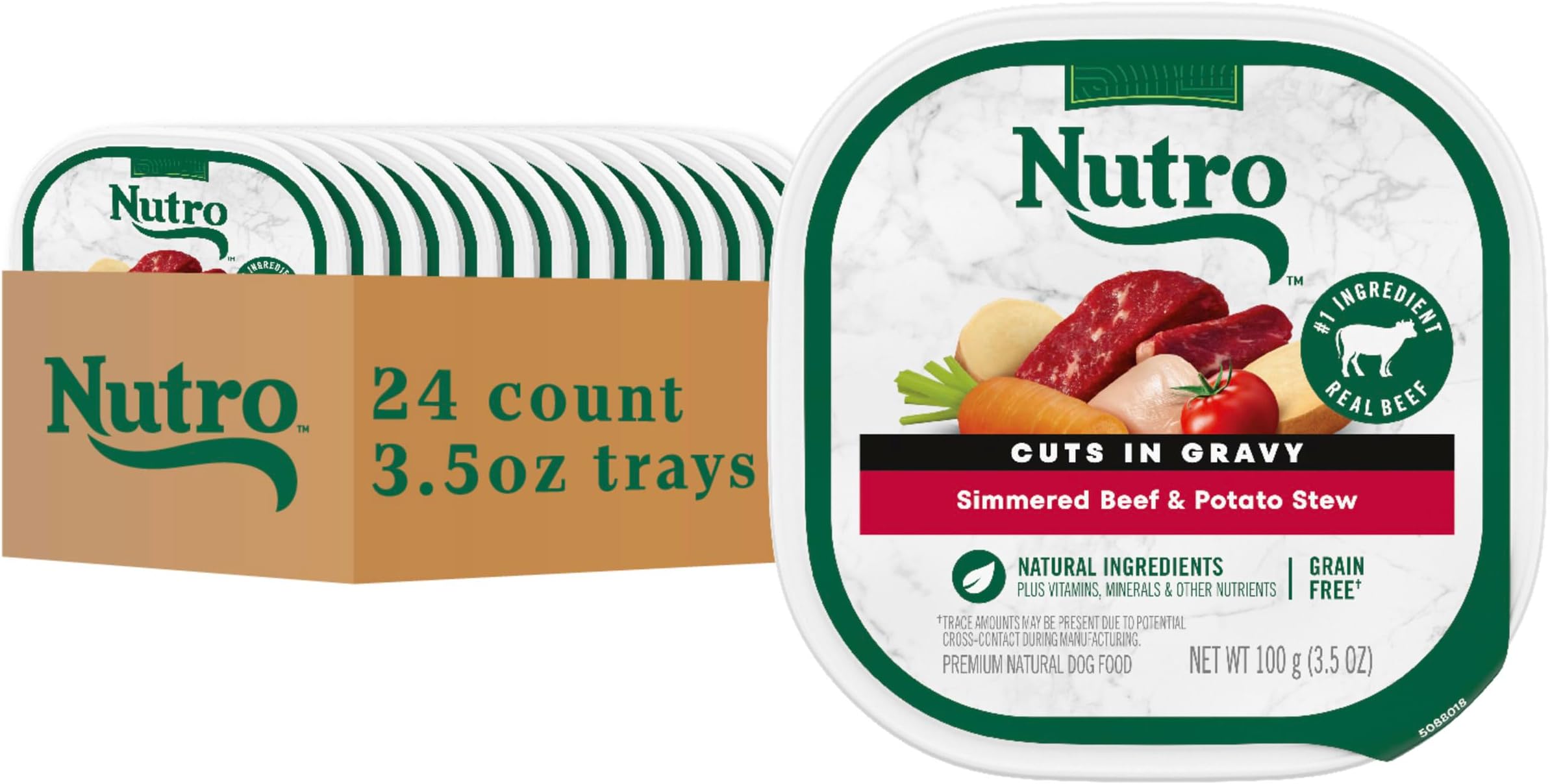 Nutro Natural Choice Cuts In Gravy Adult Wet Dog Food Beef & Potato Recipe, 3.5 oz. Trays (24 Count, Pack of 1)