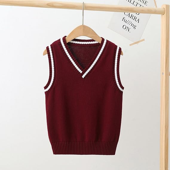 Little Boys Girls V-Neck Sweater Vest Kids Sleeveless Crop Top Knit Cardigan Waistcoat School Uniform Dress Up