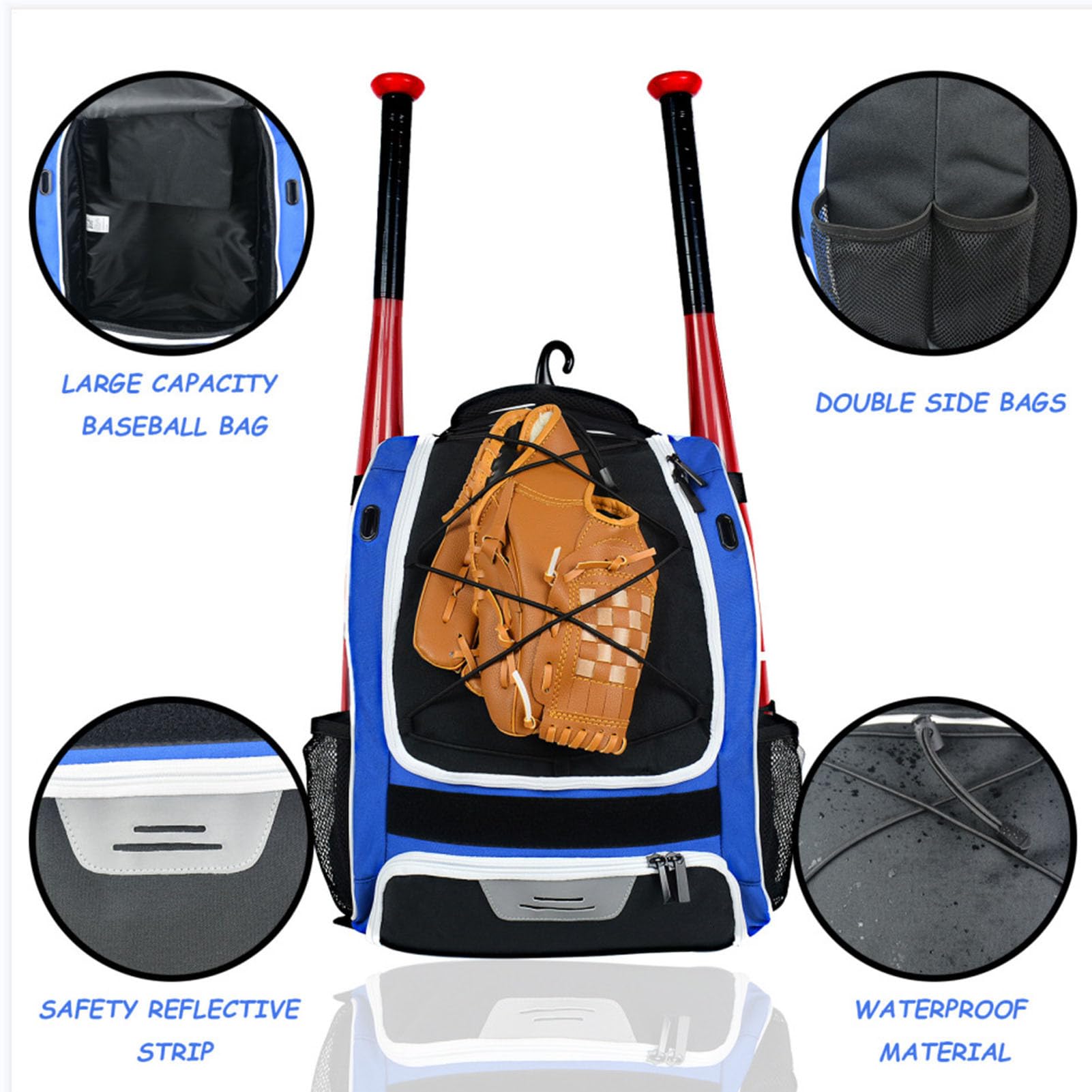 Schlägertaschen Baseball, Baseball-Ausrüstungstasche - Softballtasche,Jugend-Baseball-Rucksack, Softball-Schlägertasche, wasserdichter, reißfester Oxford-Baseball-Rucksack mit gepolstertem