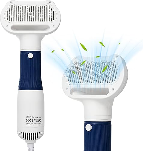 3-in-1 Dog Hair Dryer with Slicker Brush for Small and Medium-Sized Dogs and Cats Pet Hair Dryer Dog Blow Dryer Portable Overheat Protection Adjustable Temperature