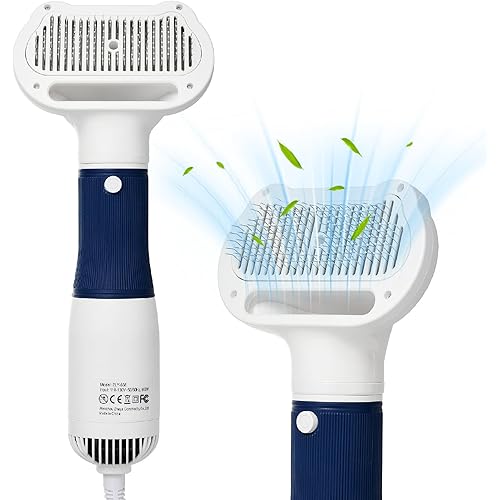 3-in-1 Dog Hair Dryer with Slicker Brush for Small and Medium-Sized Dogs and Cats Pet Hair Dryer Dog Blow Dryer Portable Overheat Protection Adjustable Temperature