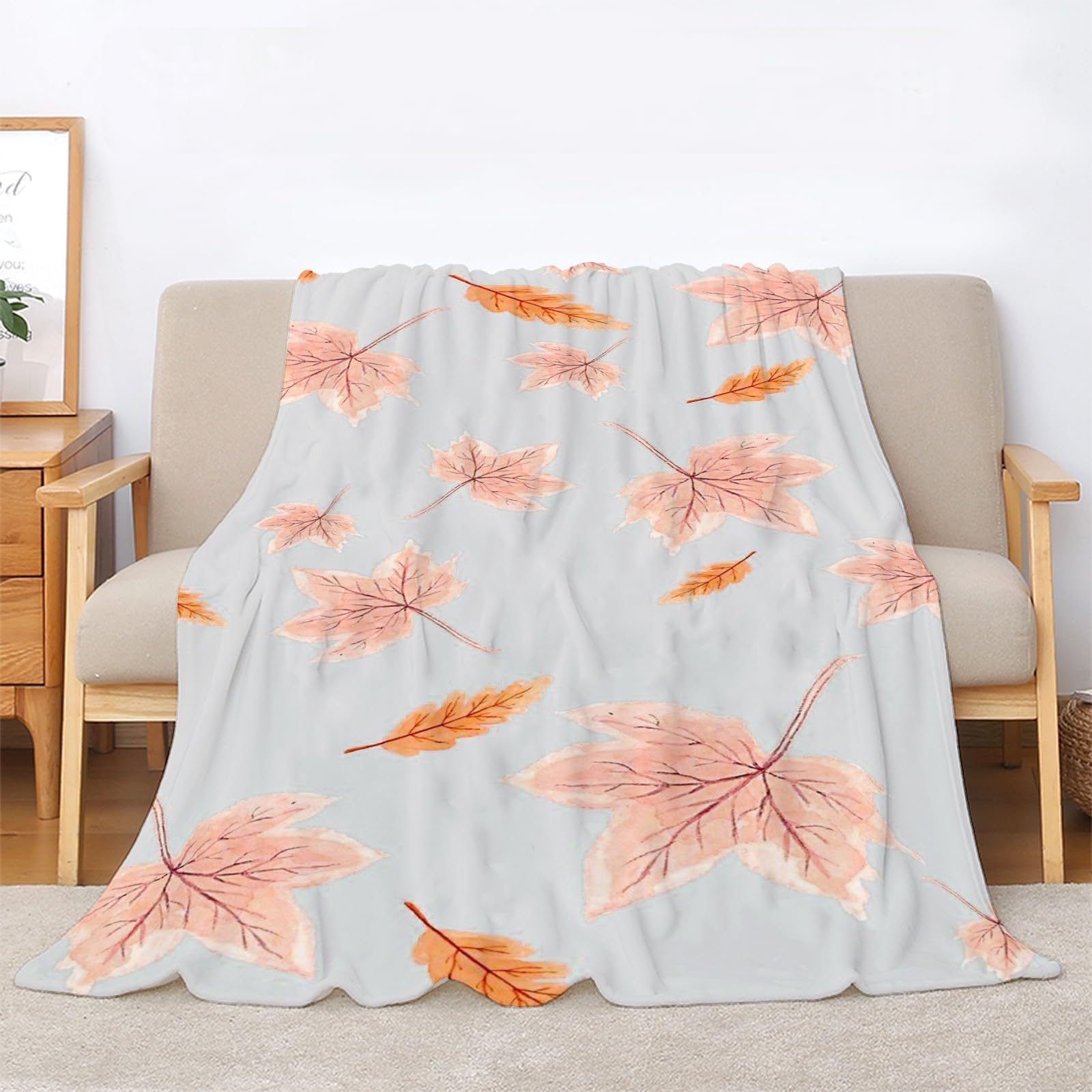 Puszysty koc z liści klonu, 200 x 200 cm, miękki i dwustronny koc polarowy, idealny koc na sofę dla wszystkich, przytulny koc na sofę i łóżko mg599