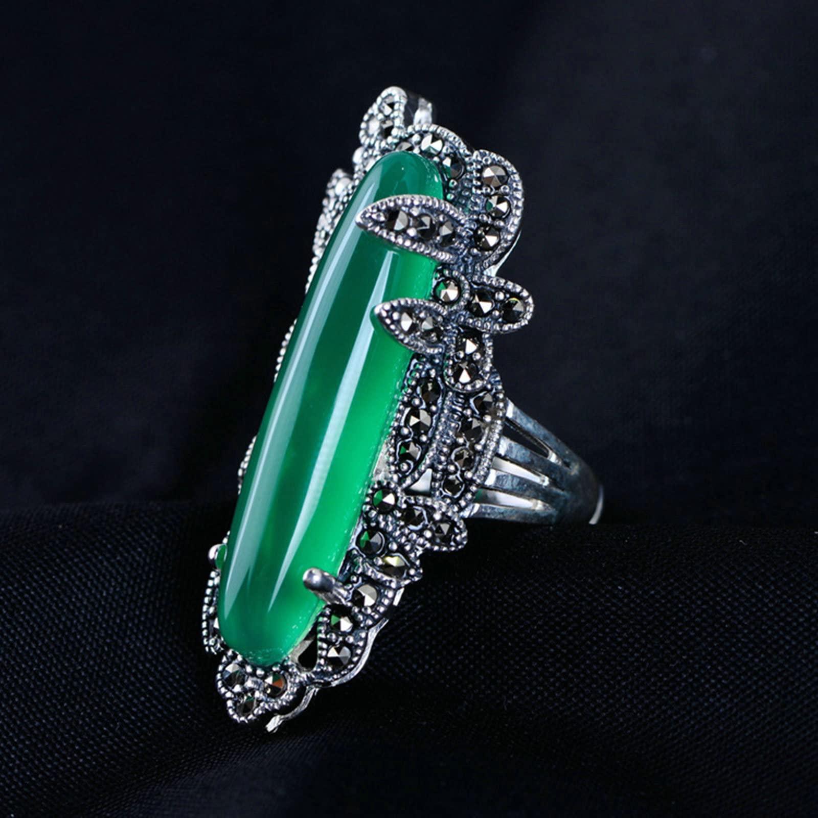 Aeici Anillos 925, Alianza Regulable Vieja Piedra Verde Anillo Mujer