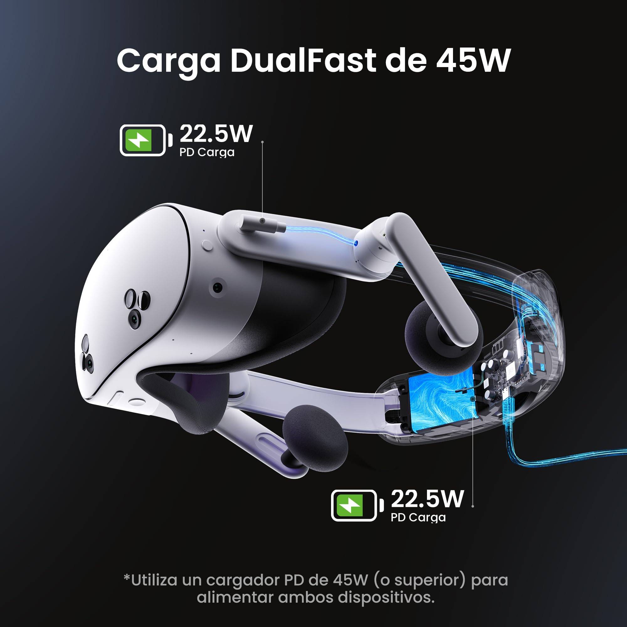 KIWI design Auditiva Correa para la Cabeza con Batería para Meta Quest 3/3S, K4 Duo Auriculares DualFast Carga Rápida, Accesorios VR con Diseño Equilibrado, Sonido Mejorado y Mayor Tiempo de Juego