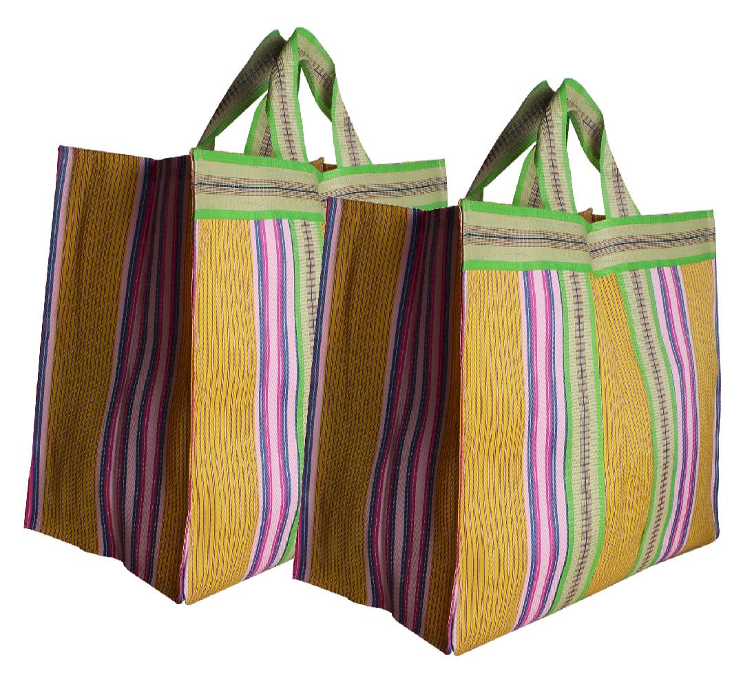 Bag2Basic Unisex-Adult Eco Friendly Reusable Nylon Grocery Vegetable Shopping Jhola Bag Pack Of 2 Box Bags, Multicolor