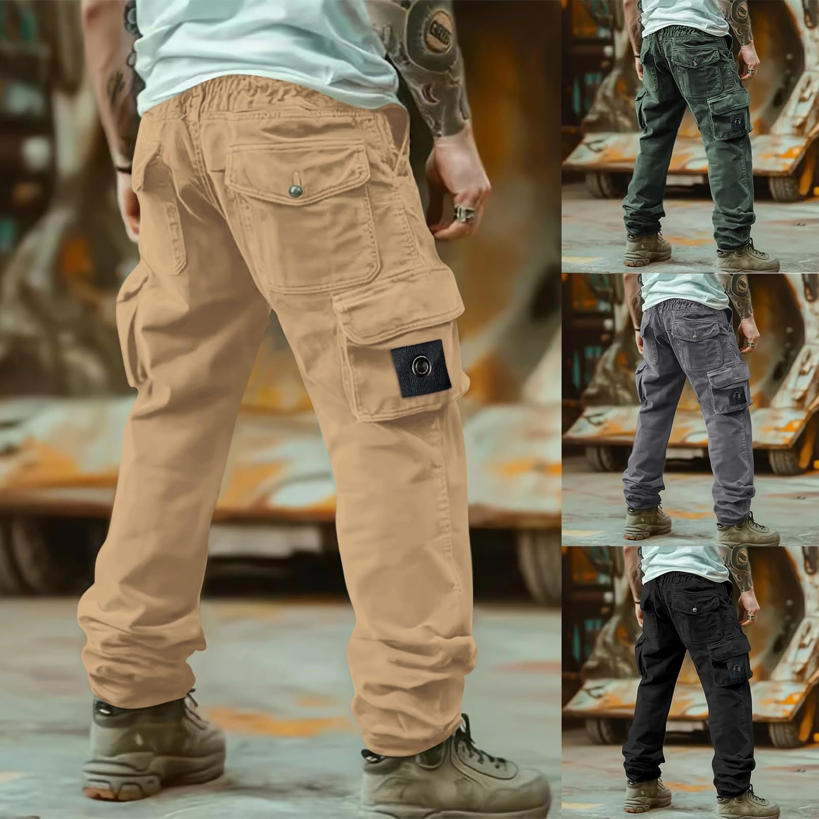 Generisch Pantaloni cargo da uomo 3XL elasticizzati: pantaloni da lavoro con molte tasche, pantaloni vintage con gambe dritte, pantaloni funzionali, resistenti all'abrasione, per il tempo libero