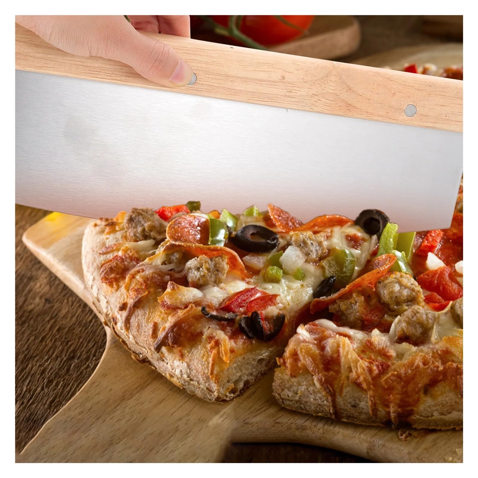 Pizzaschneider mit Holzgriff, Edelstahl, scharfes Schneidwerkzeug for Zuhause, Restaurant, Küche, Back-Gadget