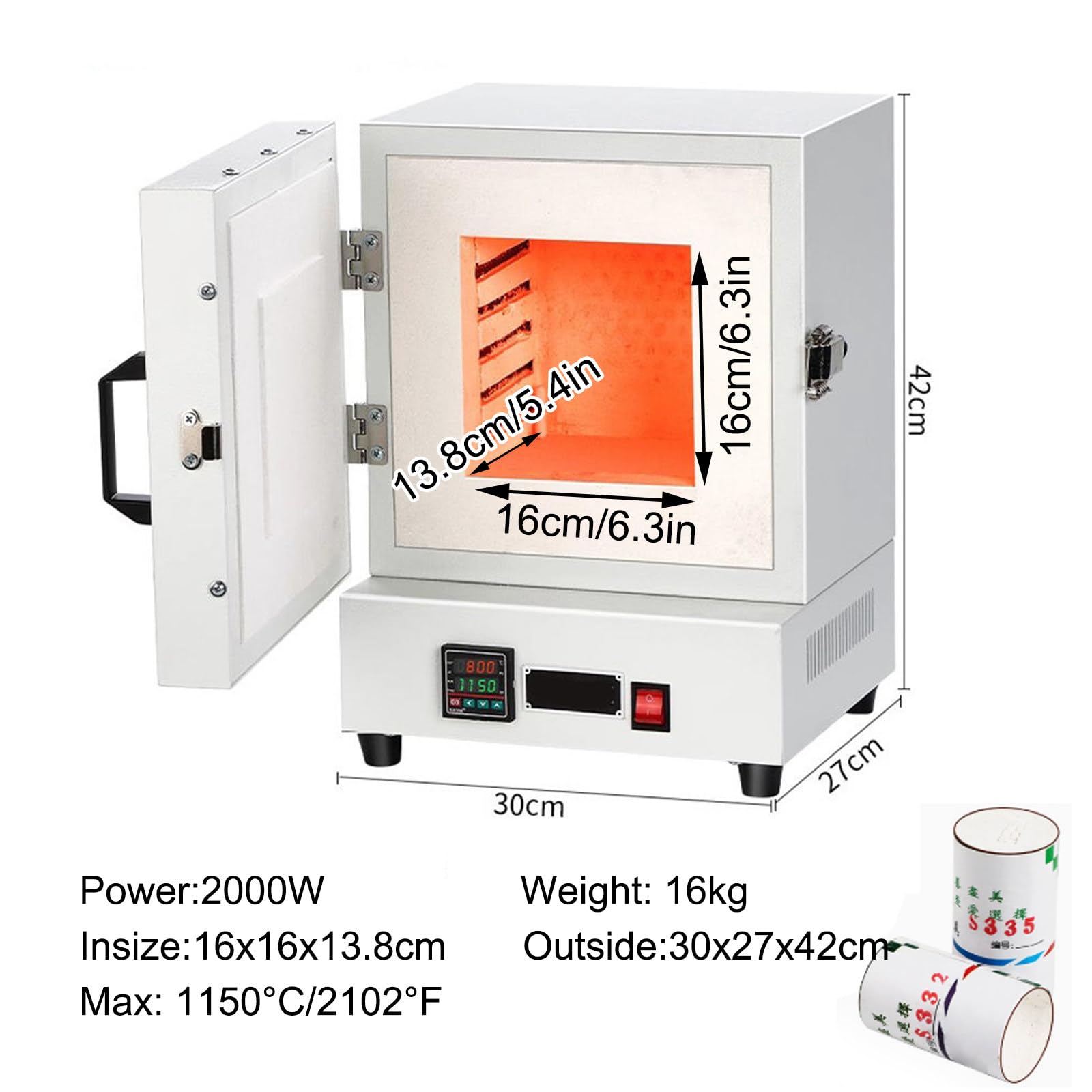 Horno de fusión y Quemado Profesional, 2000 W, 1150 °C (2102 °F), Horno de mufla para fundición de Cera de joyería, Metal, cerámica y Uso en Laboratorio