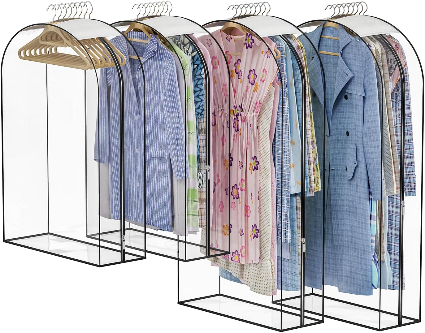 Upgraded Thickened Clear Garment Bags for Hanging Clothes 4 Packs (40 & 50 inch), 10“ Gusseted Clothes Hanging Storage Bags for Closet, Shirts, Coats, Dresses